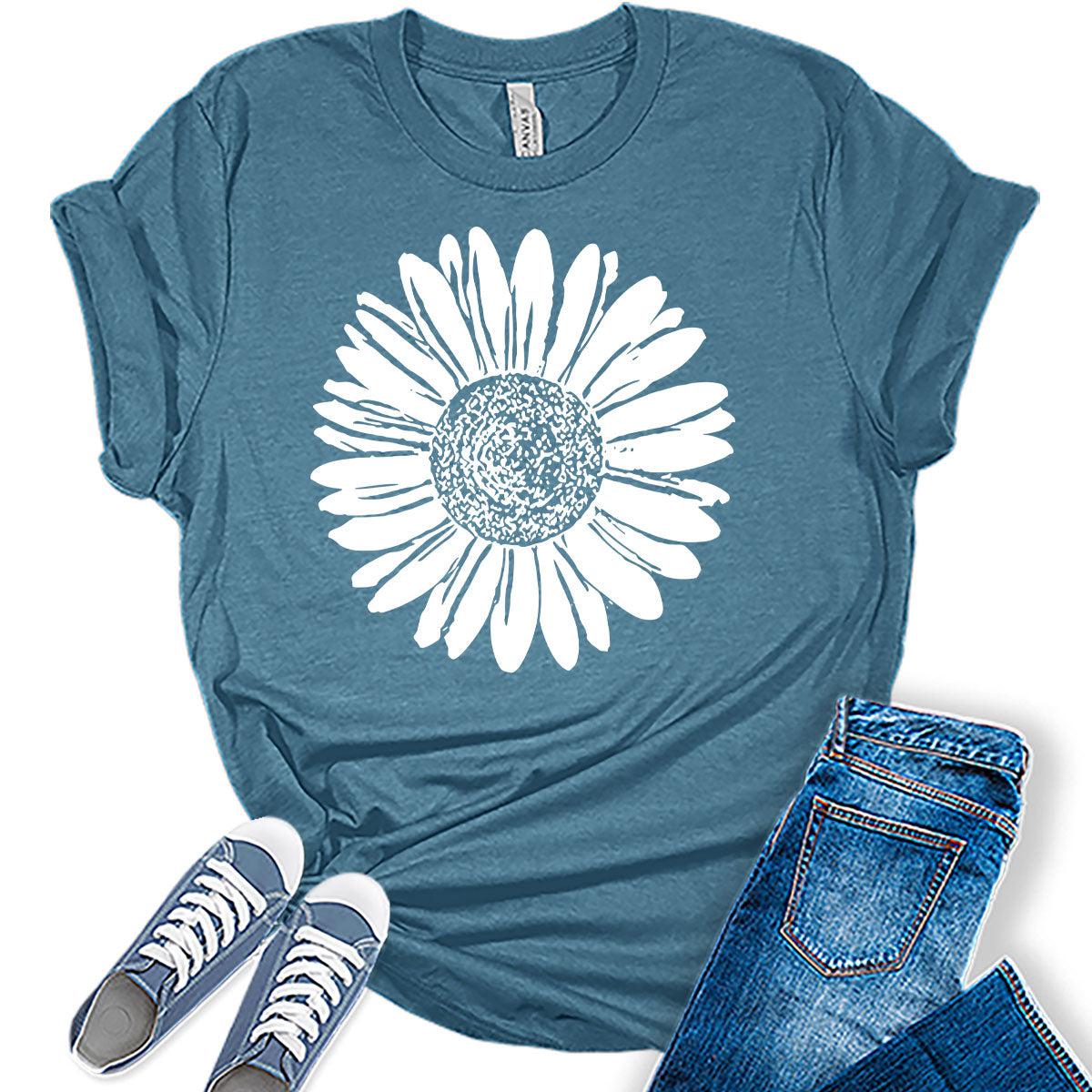 Women's Sunflower T Shirt Graphic Tees Cute Flower Bella Short Sleeve Casual Girls Tops