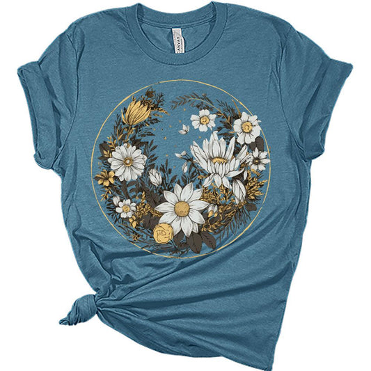 Womens Floral Shirts Wildflower Vintage Graphic Tees Spring Daisy Short Sleeve T Shirts Bella Summer Tops
