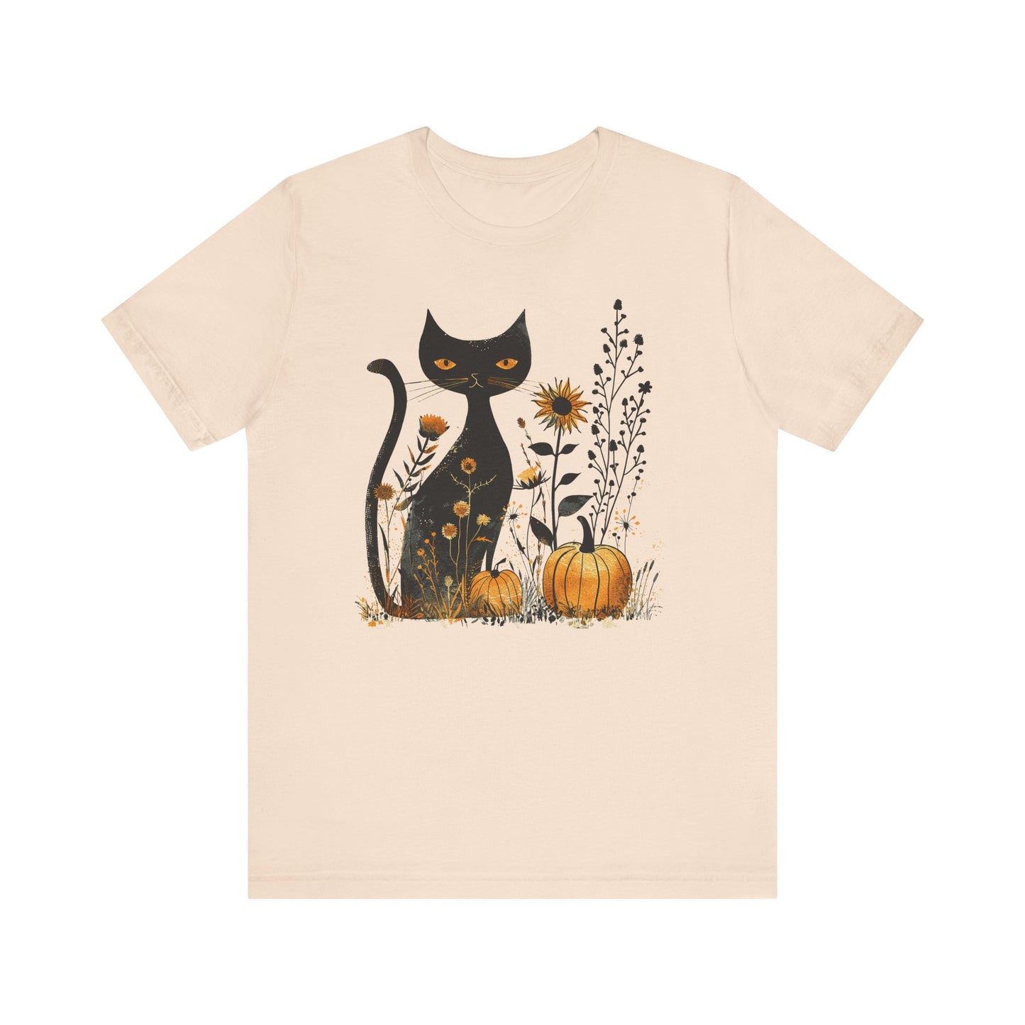 Cat Pumpkin Shirt Boho Halloween Short Sleeve Fall Plus Size Tops For Women - PF