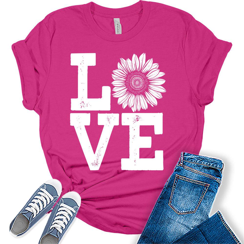 Womens Love Sunflower Shirt Cute Bella Graphic Tees Spring Short Sleeve Trendy Summer Tops for Women