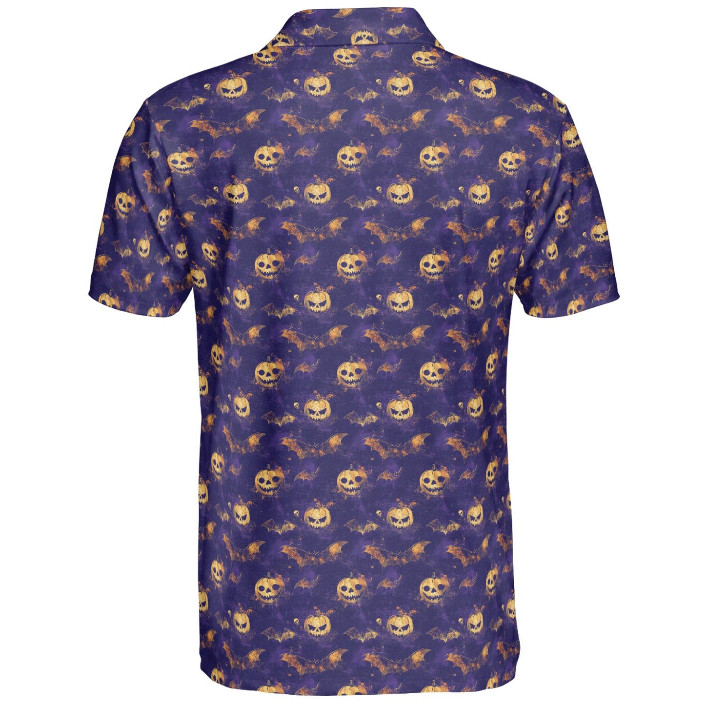 Jack O Lantern Bat Polo Shirt for Men Halloween Pumpkin Funny Spooky Moisture Wicking Golf Top