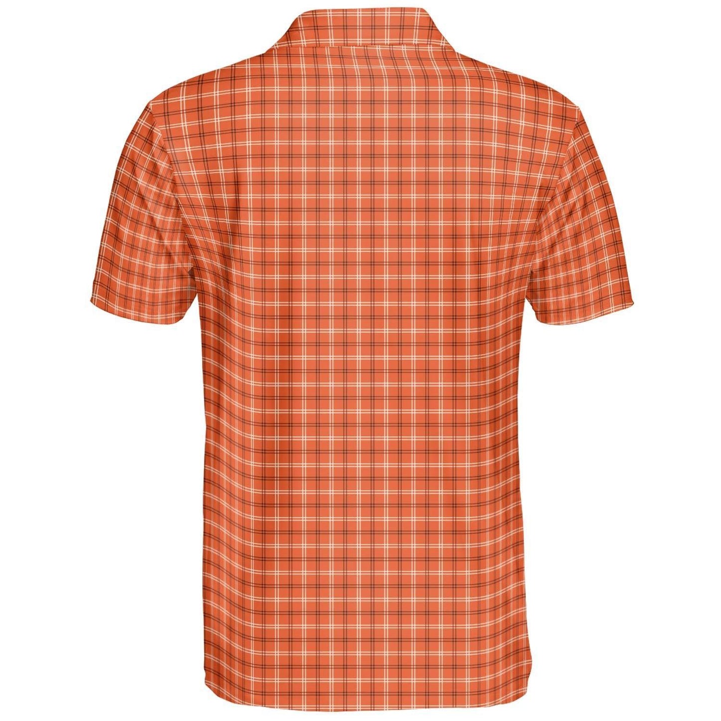 Orange Plaid Polo Shirt for Men Fall Checkered Autumn Halloween Moisture Wicking Short Sleeve Golf Top