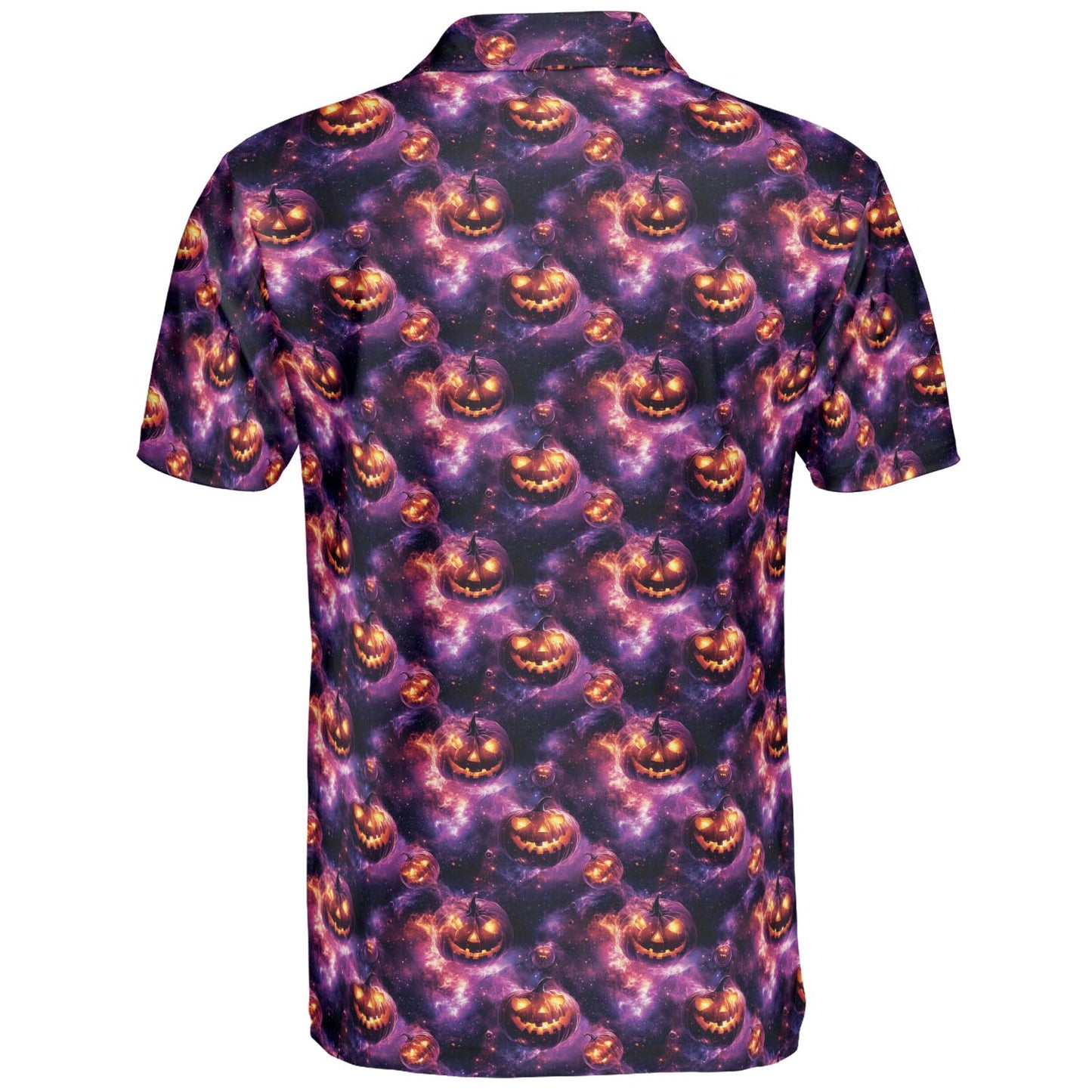 Spooky Jack O Lantern Galaxy Halloween Polo for Men Moisture Wicking Short Sleeve Golf Top