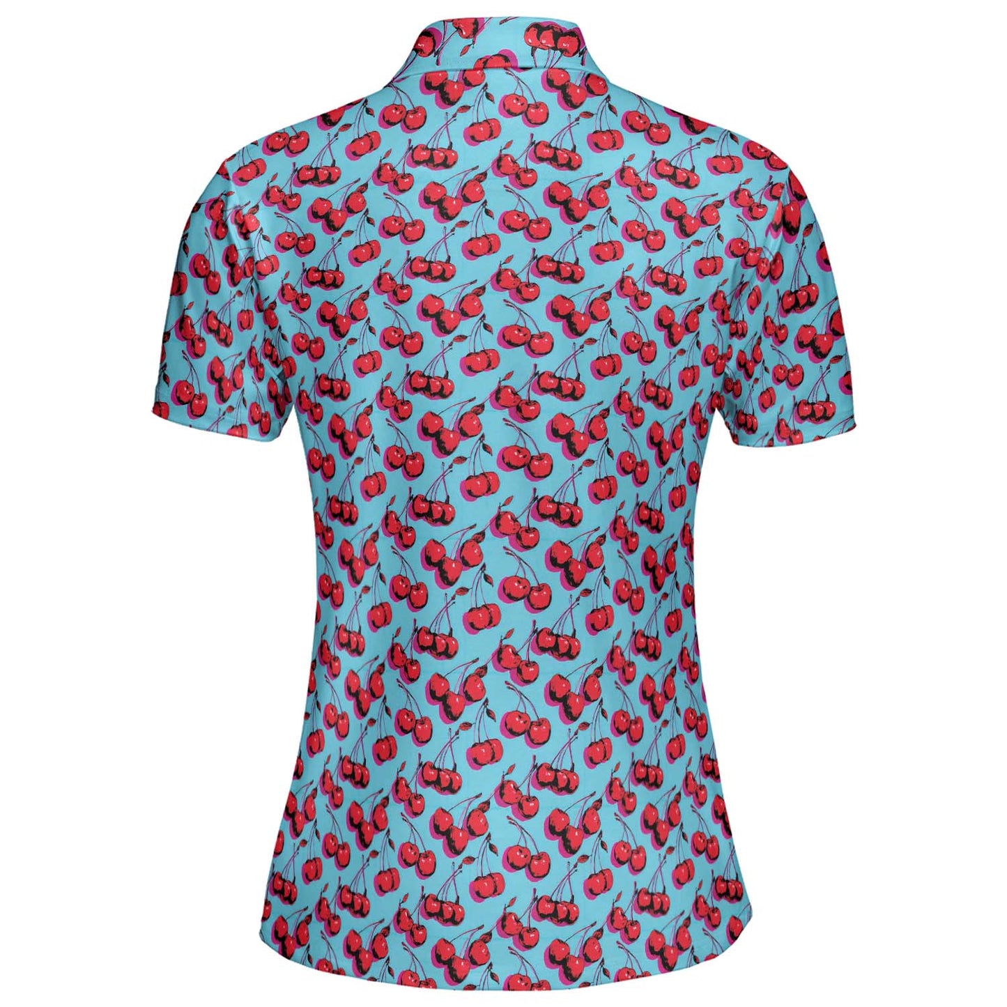 Cherry Print Polo Shirt for Women Blue Retro Y2K Summer Moisture Wicking Short Sleeve Golf Top