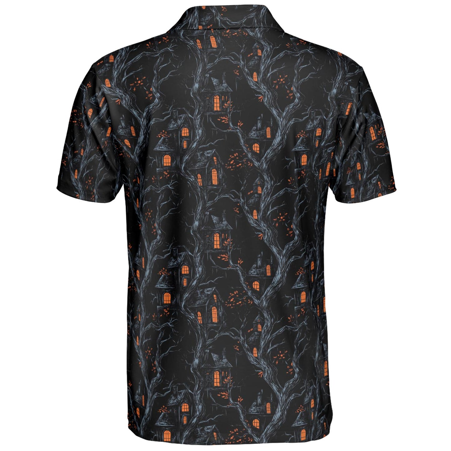 Haunted House Halloween Polo for Men Spooky Moisture Wicking Short Sleeve Golf Top