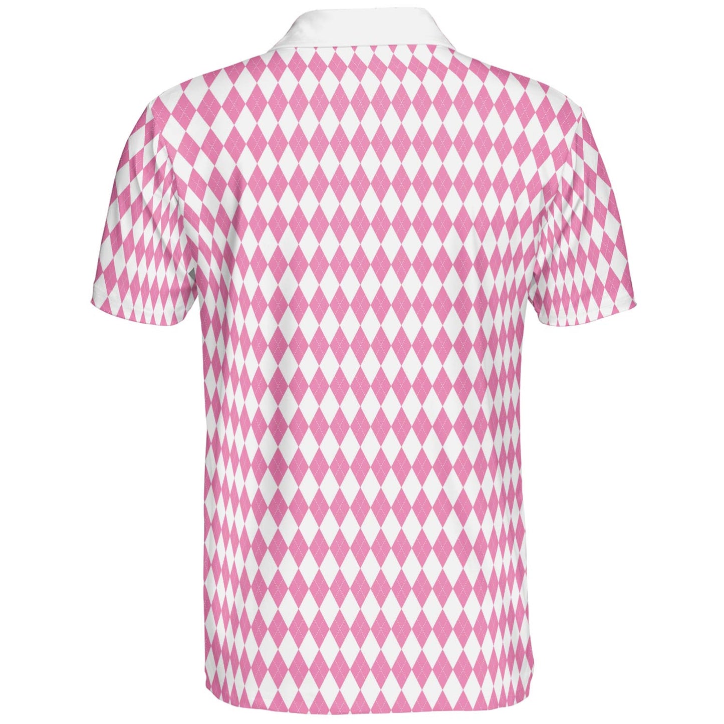 Bavarian Diamond Polo Shirt for Men Pink White Checkered Moisture Wicking Short Sleeve Golf Top