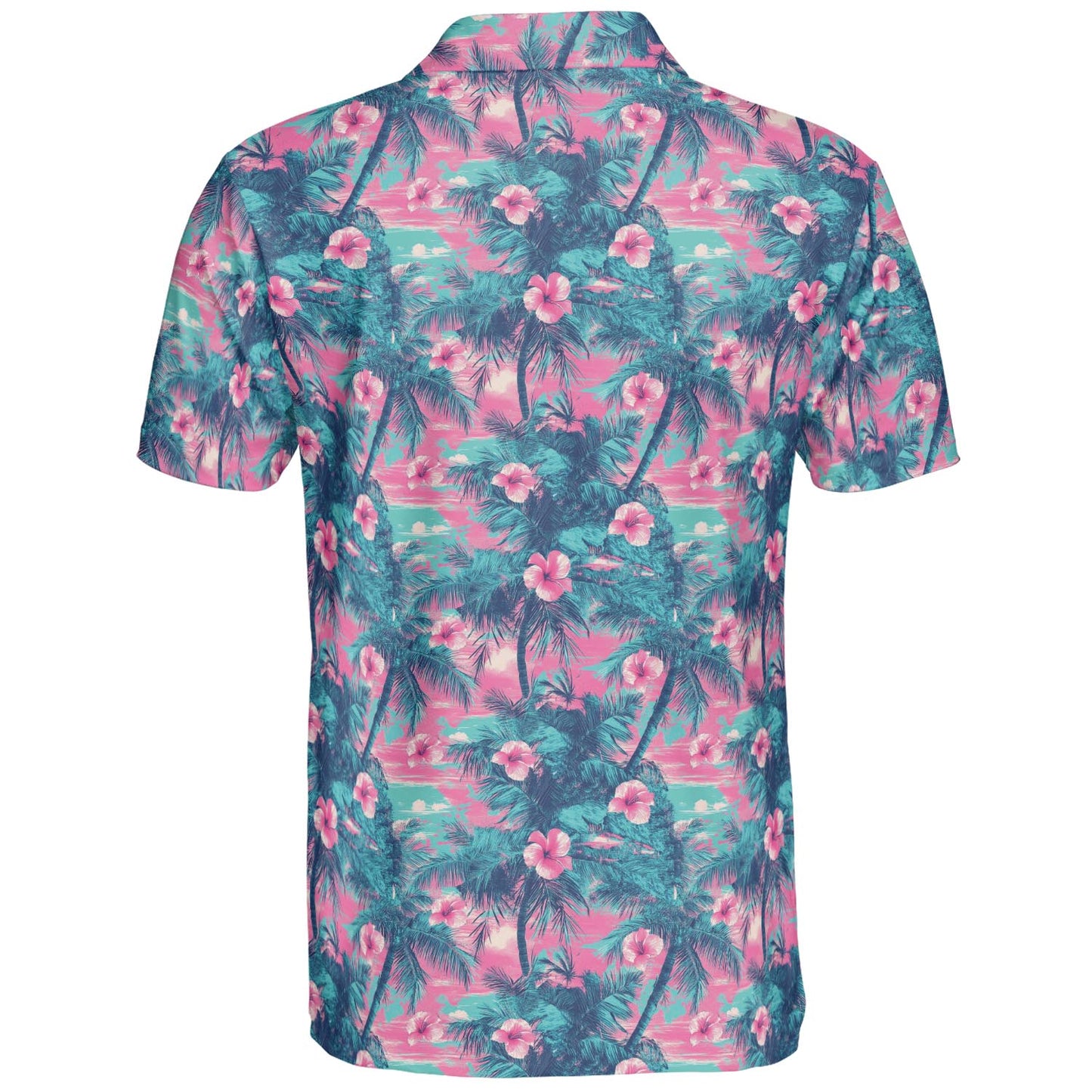 Hawaiian Palm Tree Summer Polo Shirt for Men Moisture Wicking Short Sleeve Golf Top