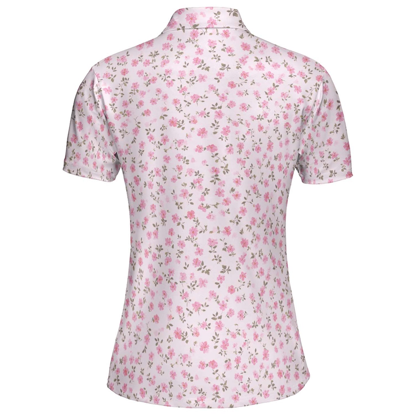 Pink Rosebud Polo Shirt for Women Soft Cottagecore Floral Spring Summer Moisture Wicking Short Sleeve Golf Top