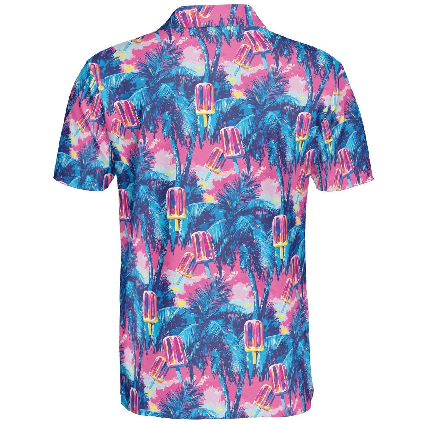 Tropical Popsicle Palm Print Summer Polo Shirt for Men Moisture Wicking Short Sleeve Vacation Golf Top
