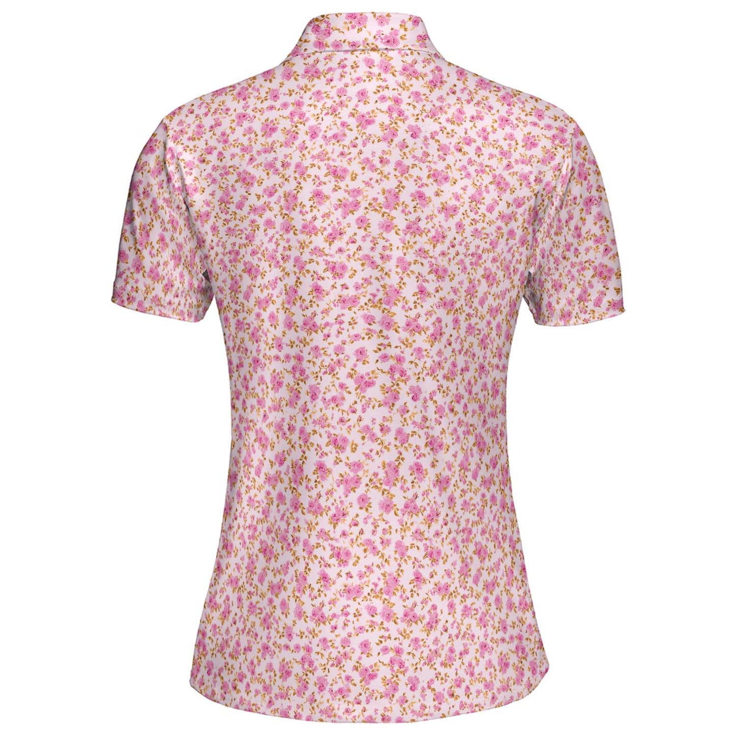 Pink Floral Polo Shirt for Women Cottagecore Spring Summer Moisture Wicking Short Sleeve Golf Top