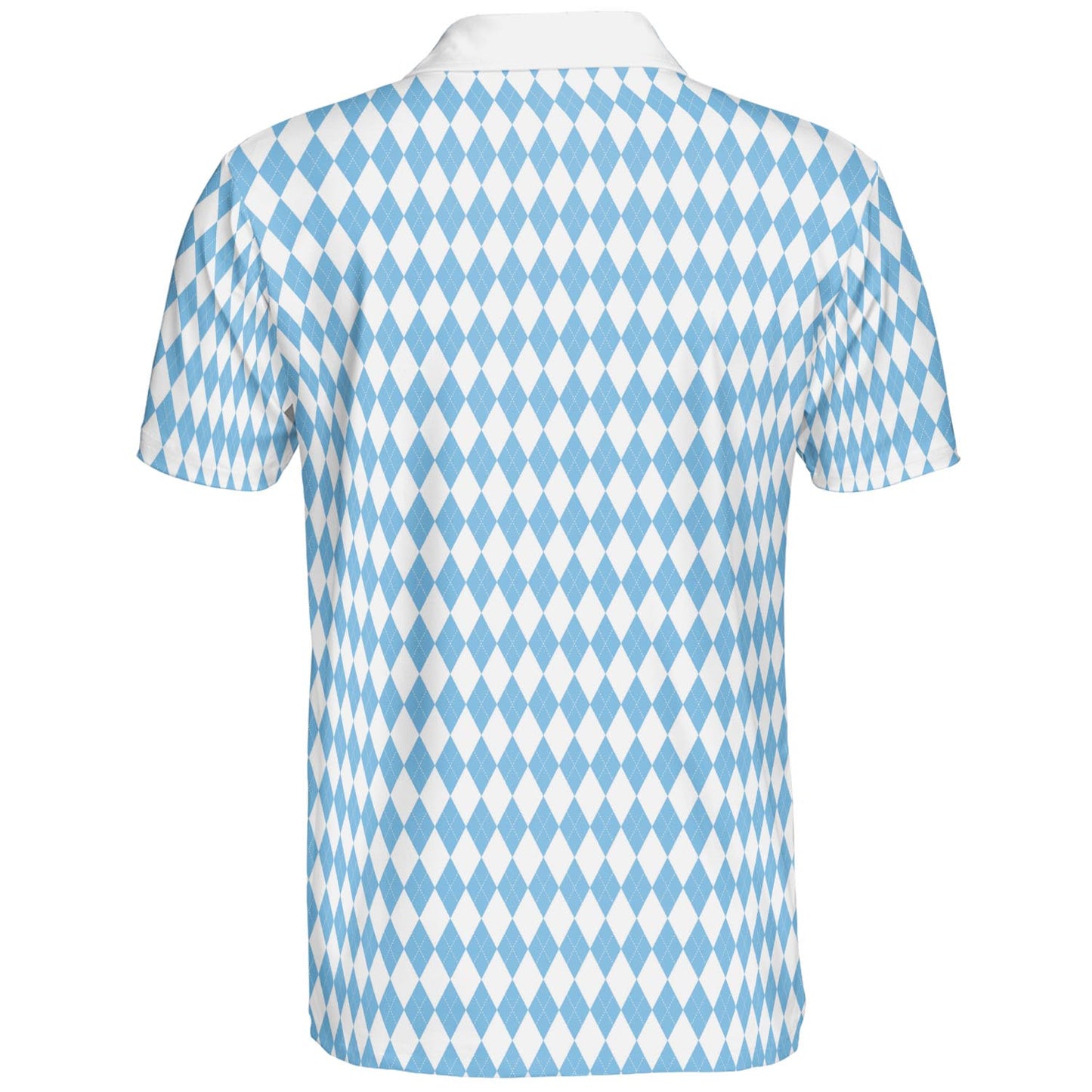 Bavarian Diamond Polo Shirt for Men Blue White Checkered Moisture Wicking Short Sleeve Golf Top