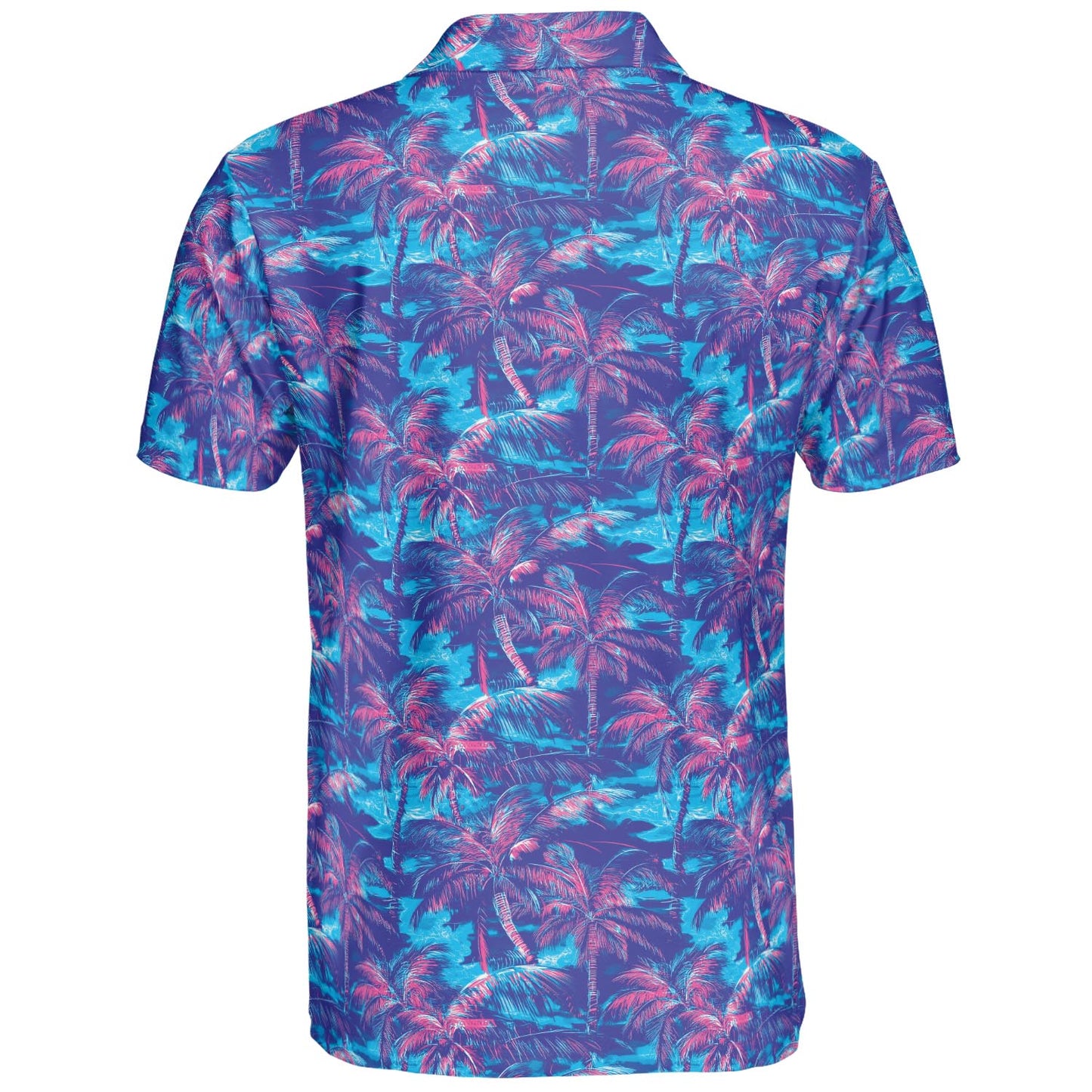 Retro Neon Palm Tree Print Summer Polo Shirt for Men Moisture Wicking Short Sleeve Golf Top