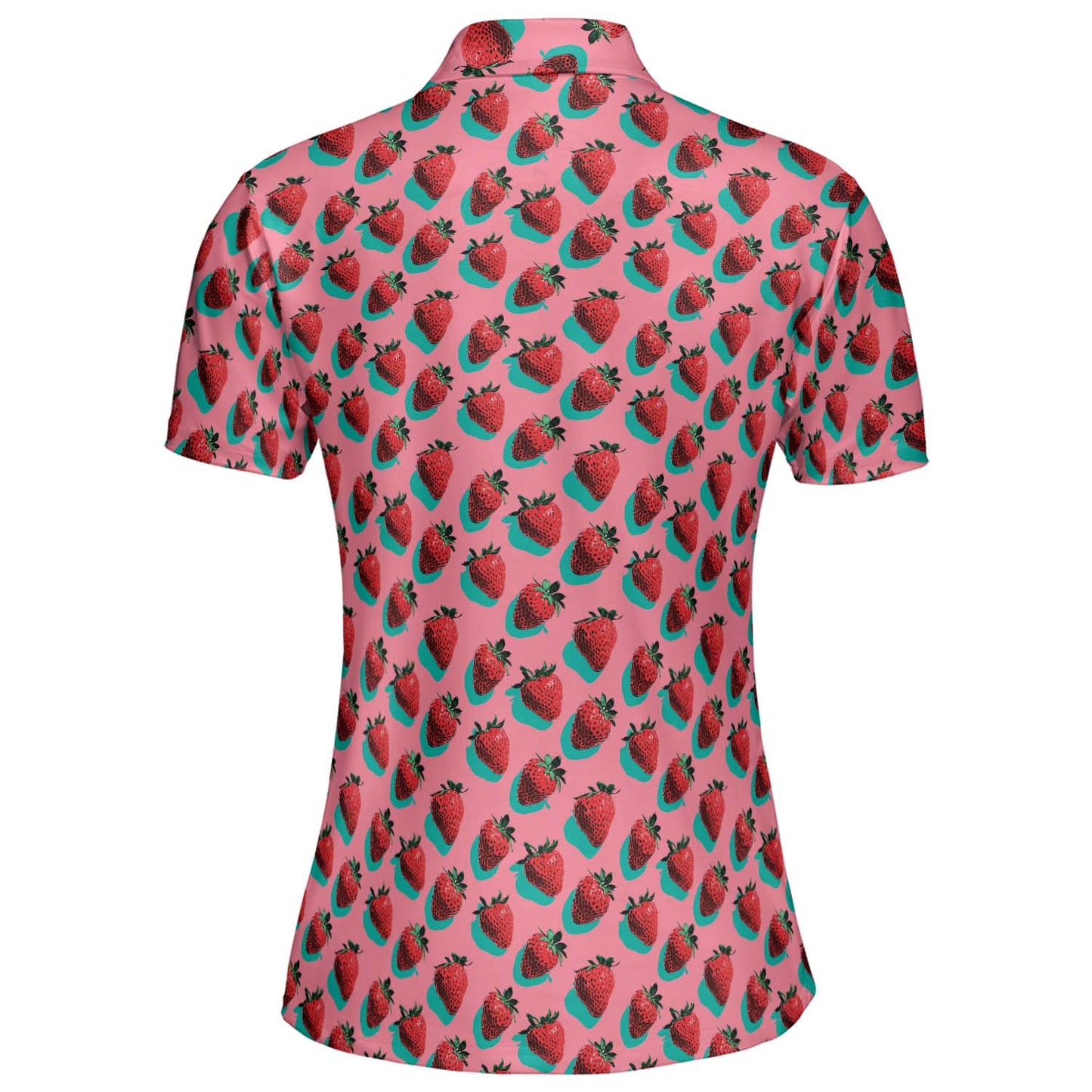 Strawberry Print Polo Shirt for Women Pink Summer Cottagecore Cute Moisture Wicking Short Sleeve Golf Top