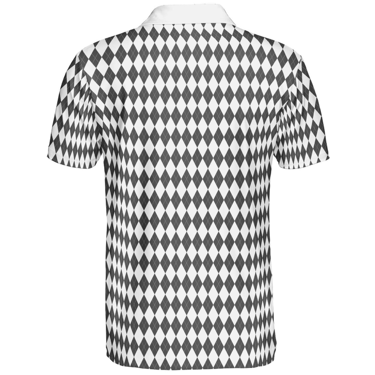 Bavarian Diamond Polo Shirt for Men Dark Grey White Checkered Moisture Wicking Short Sleeve Golf Top