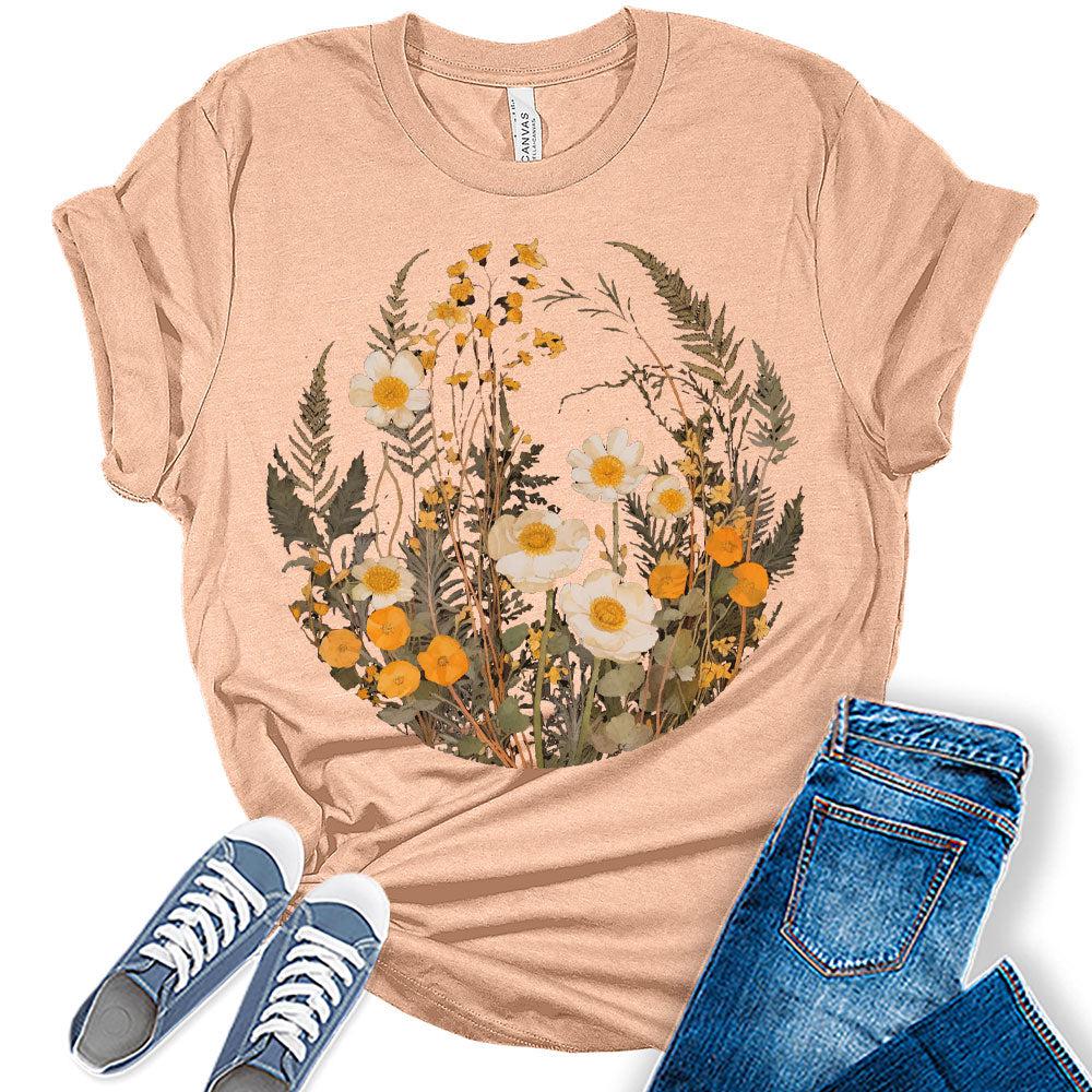 Womens Floral Shirts Trendy Wildflower Vintage Graphic Tees Spring Short Sleeve T Shirts Bella Summer Tops