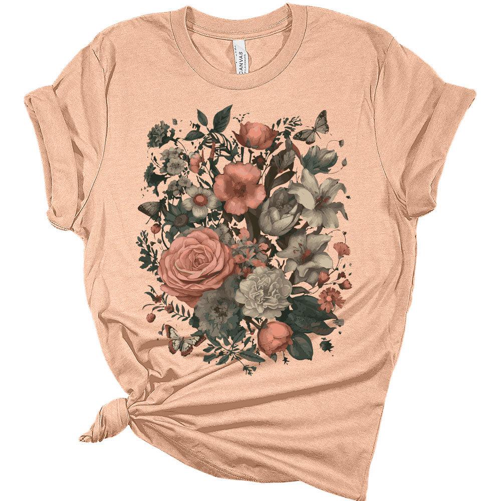 Womens Floral Shirts Trendy Wildflower Vintage Graphic Tees Butterfly Short Sleeve T Shirts Bella Summer Tops