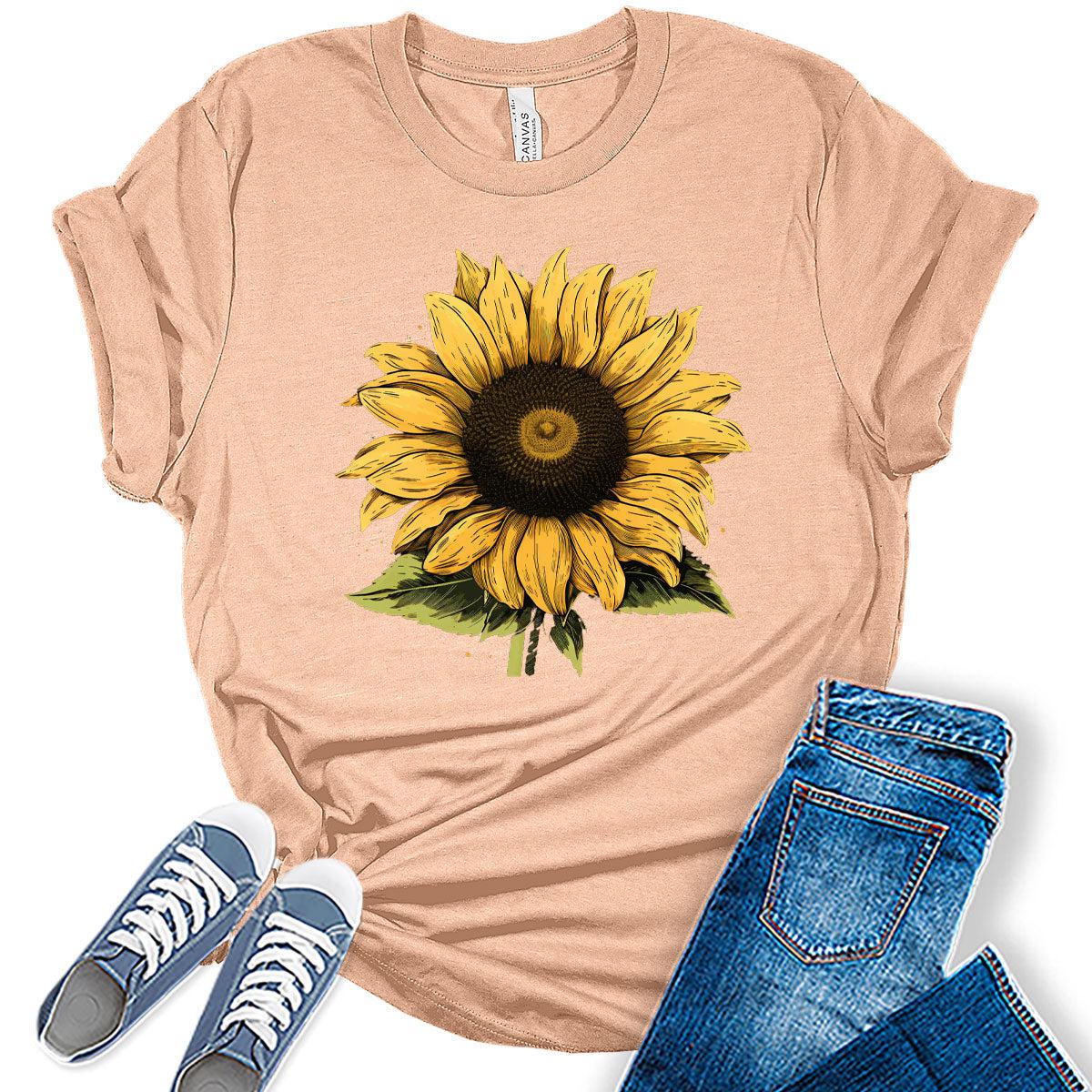 Womens Fall Vintage Sunflower Tshirt Cottagecore Floral Graphic Tee Autumn Shirts