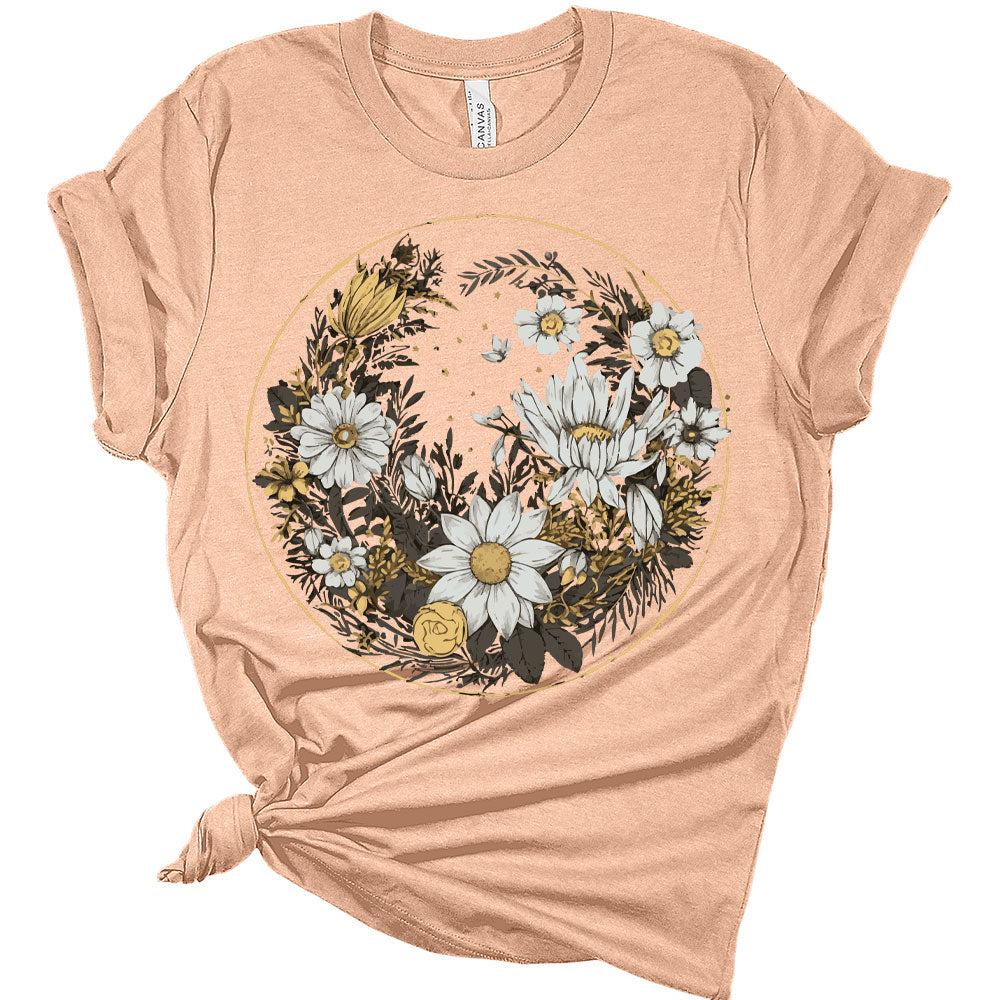 Womens Floral Shirts Wildflower Vintage Graphic Tees Spring Daisy Short Sleeve T Shirts Bella Summer Tops