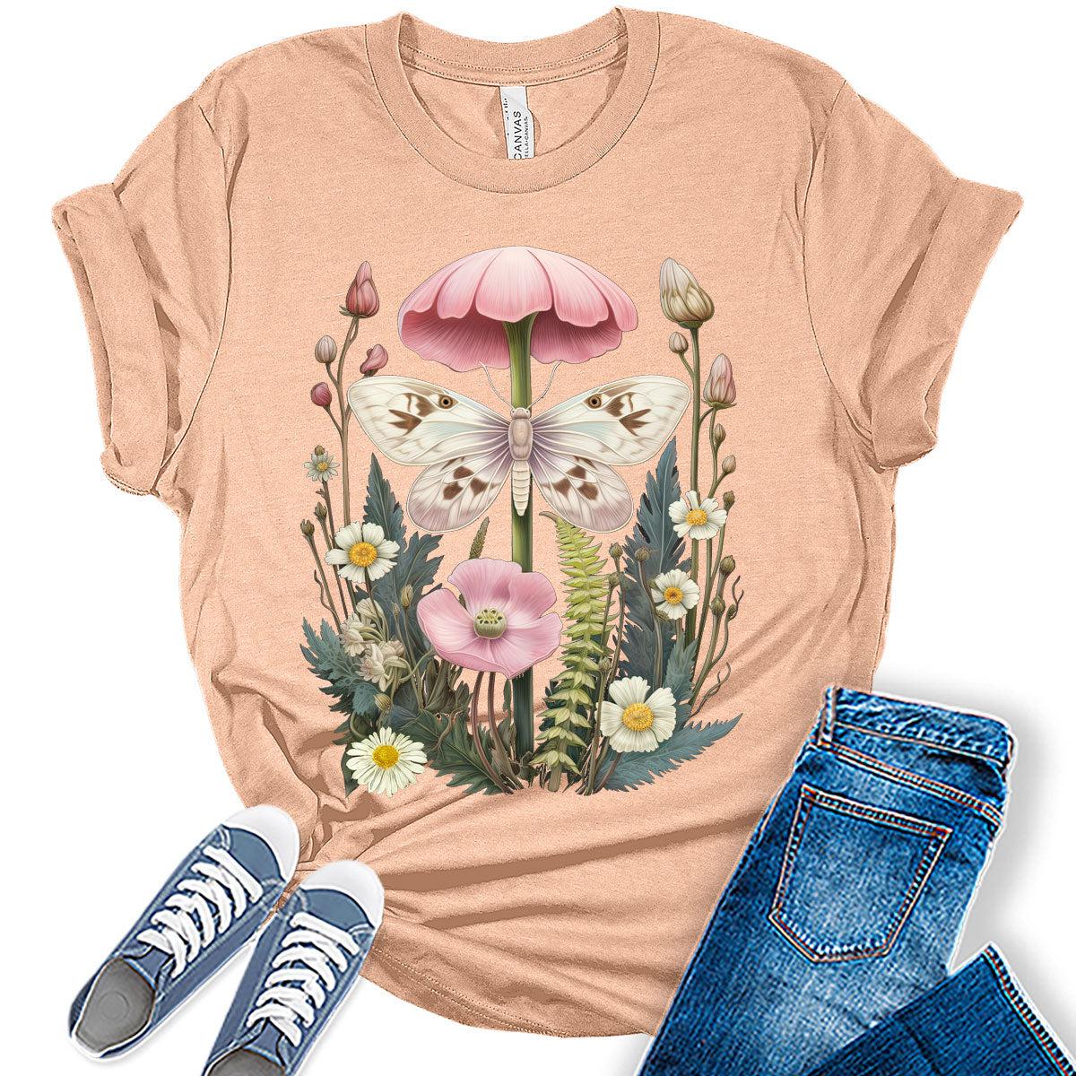 Womens Vintage Graphic Tees Cute Floral T Shirts Girls Cottagecore Shirt Flower Fall Tops for Women
