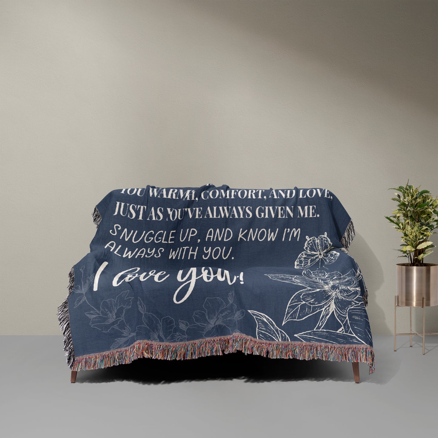 Mom I Love You Floral Gift for Mothers Woven Jacquard Blanket