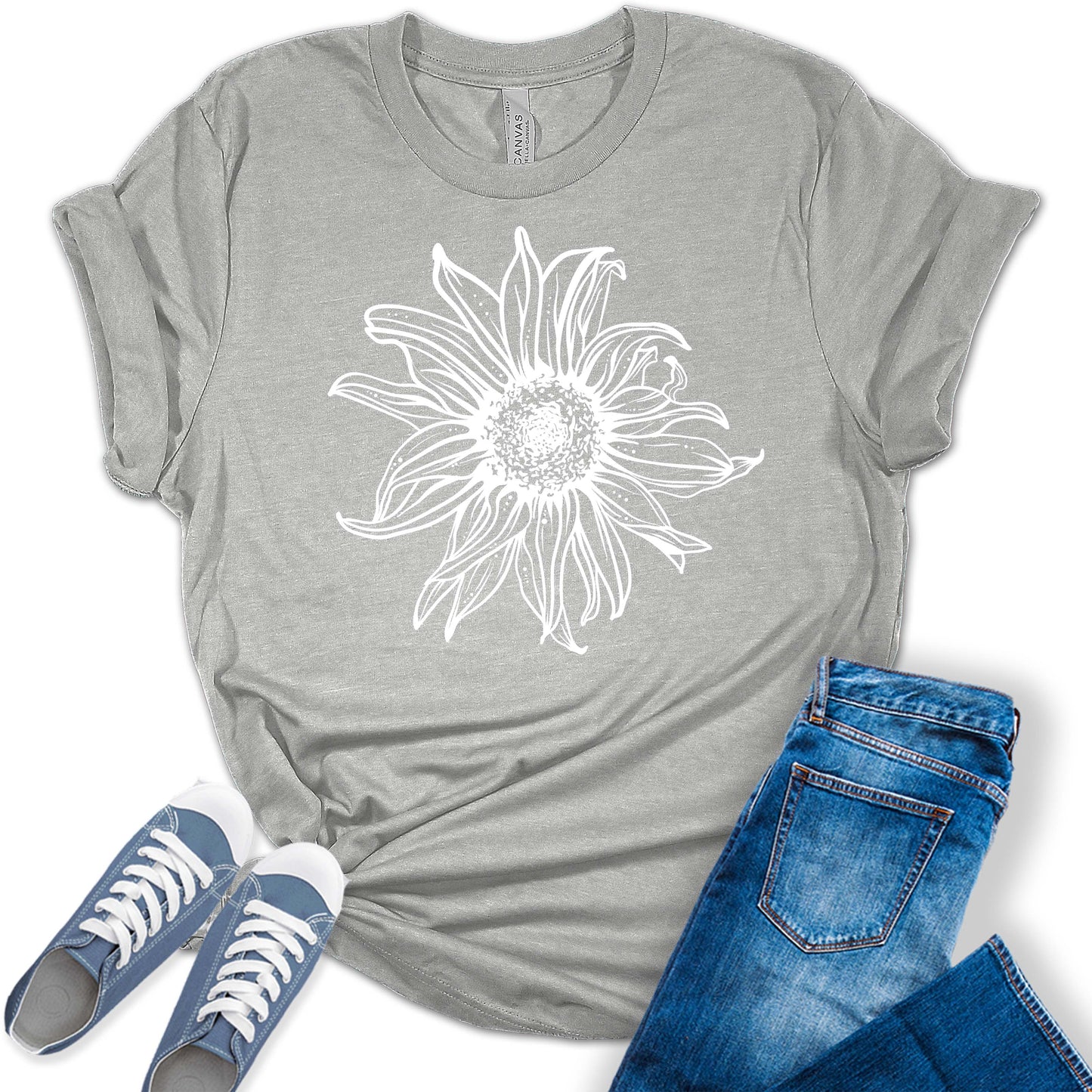 Womens Sunflower Shirts Cute Short Sleeve Graphic Tees Casual Spring Tshirts Plus Size Summer Tops