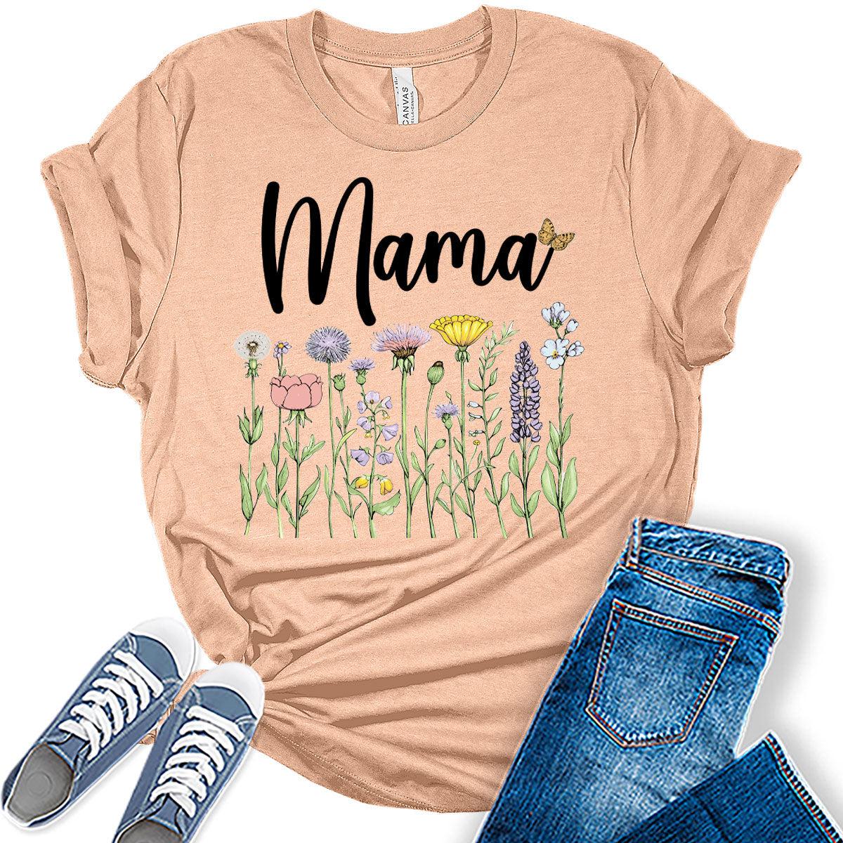 Mama Shirt Cute Wildflower T Shirt Floral Graphic Tees for Women