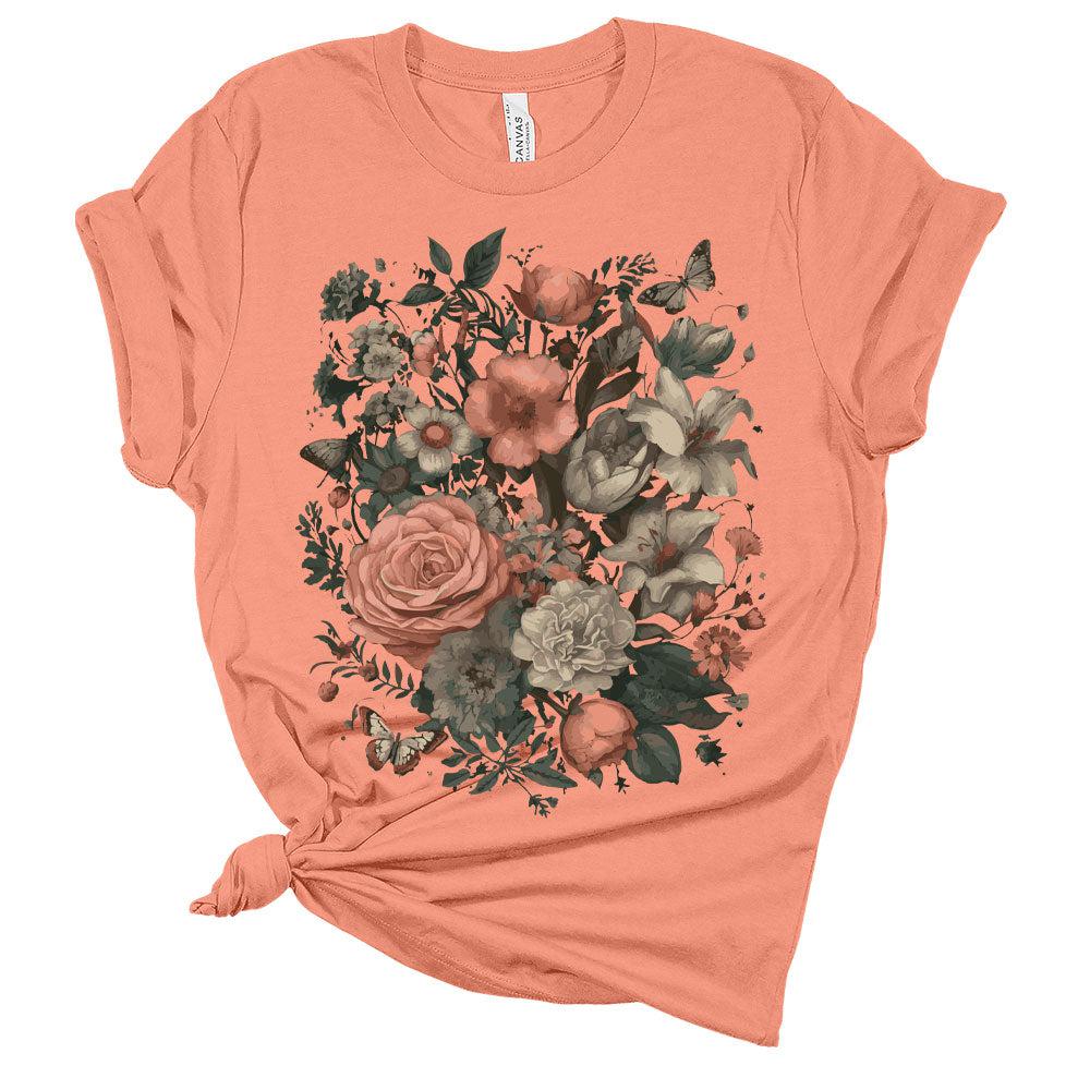 Womens Floral Shirts Trendy Wildflower Vintage Graphic Tees Butterfly Short Sleeve T Shirts Bella Summer Tops