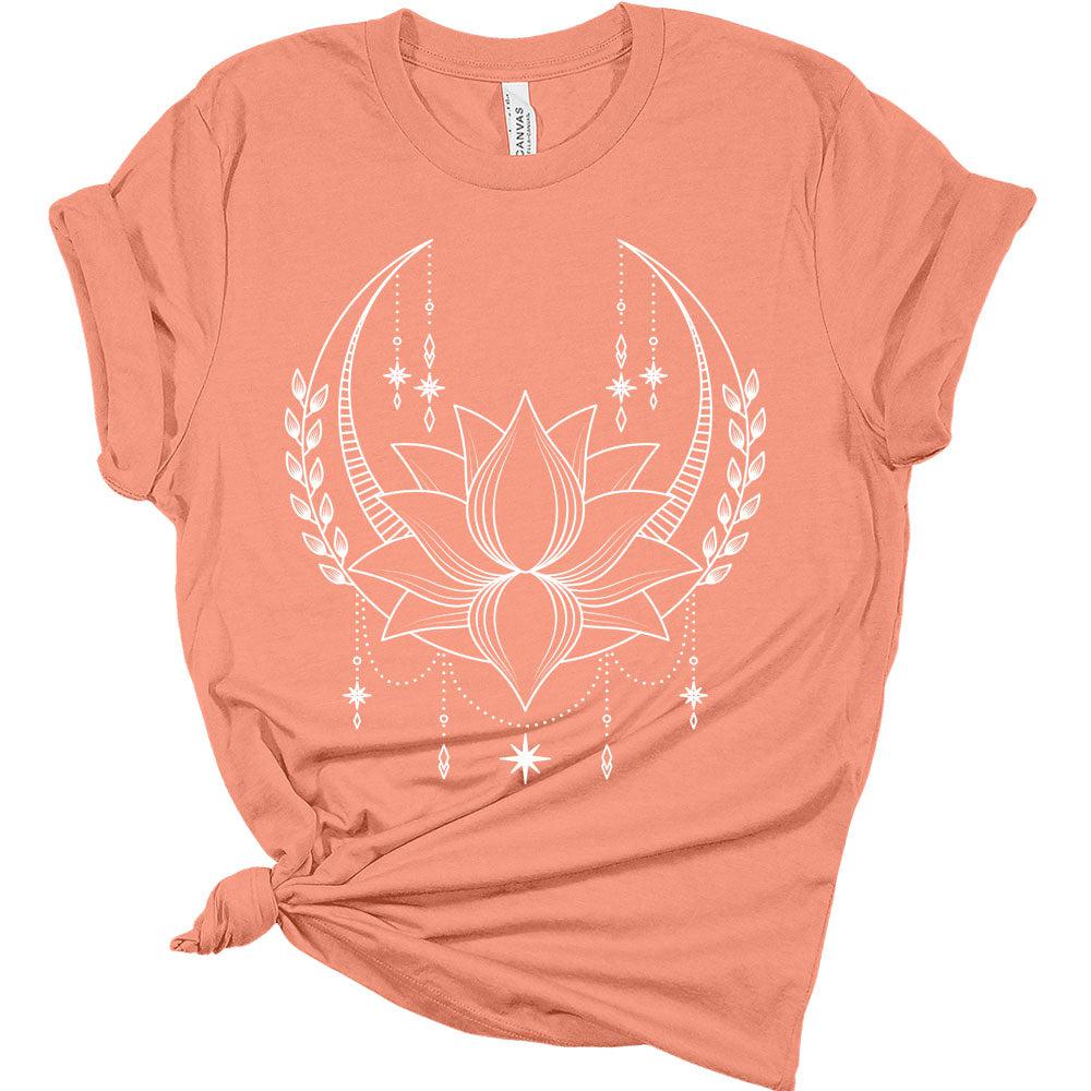 Womens Lotus Mandala Shirt Casual Cute Graphic Tees Short Sleeve Plus Size Classic-Fit Summer Tops