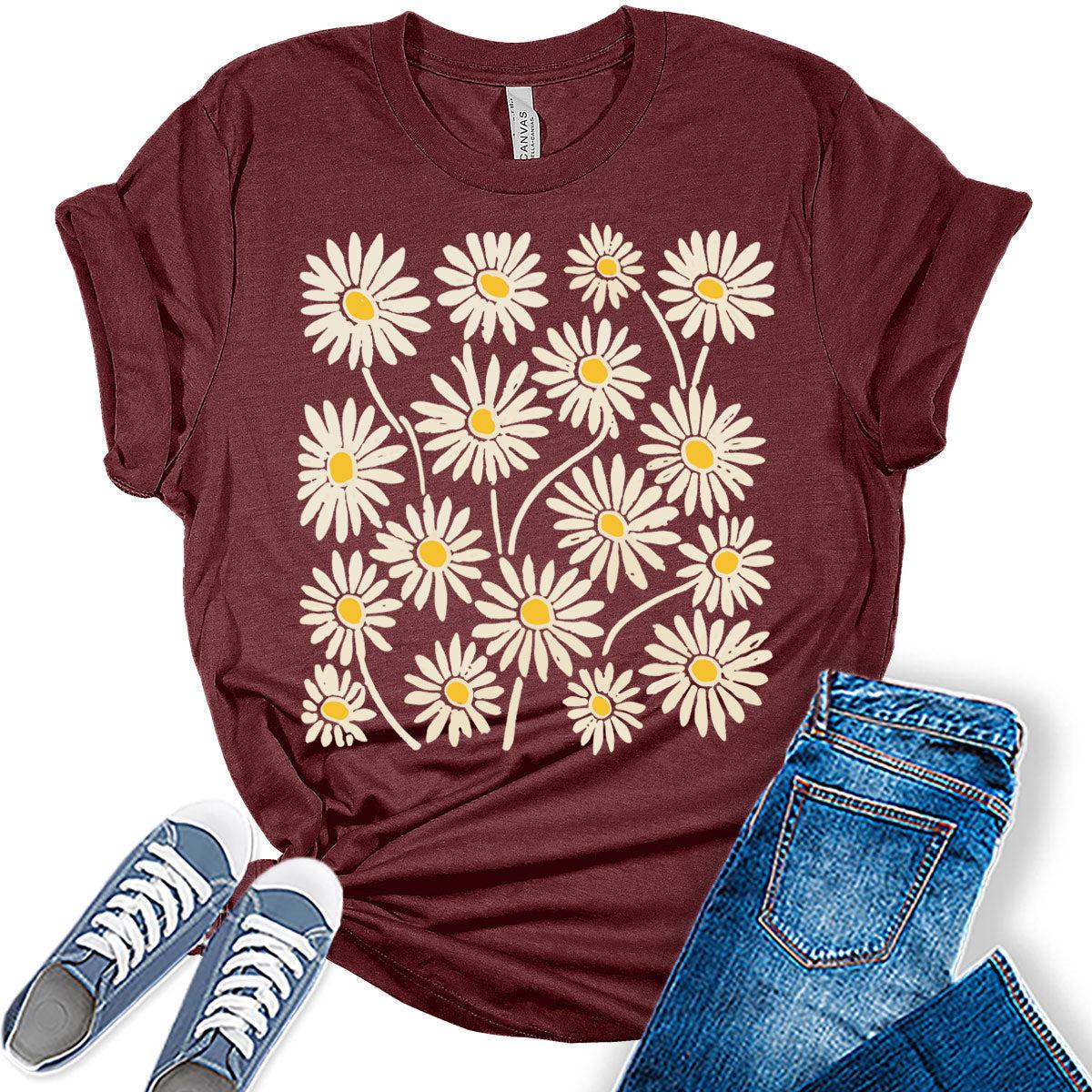 Daisy Shirt Boho Floral Vintage Tops Cottagecore Plus Size Graphic Tees for Women