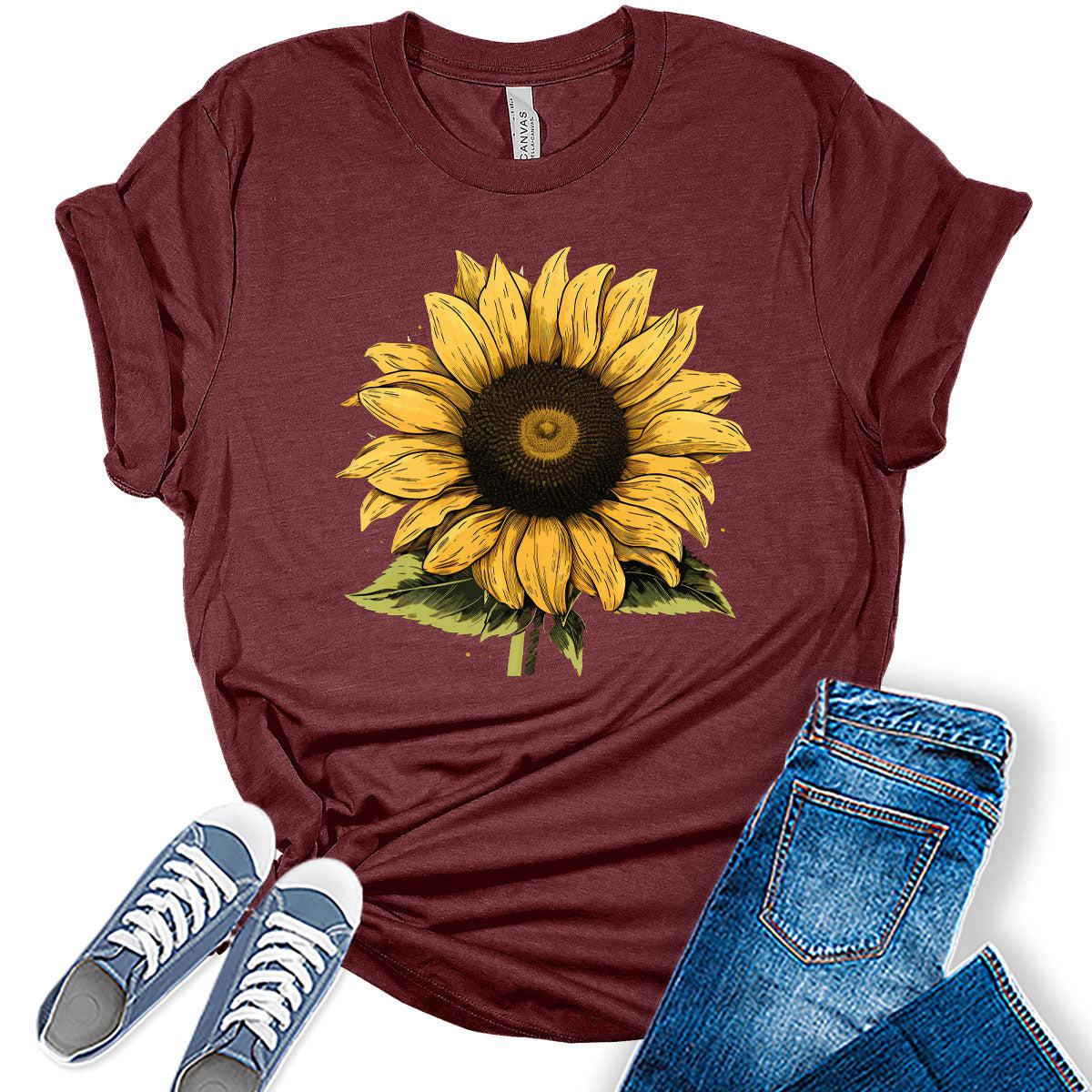 Womens Fall Vintage Sunflower Tshirt Cottagecore Floral Graphic Tee Autumn Shirts