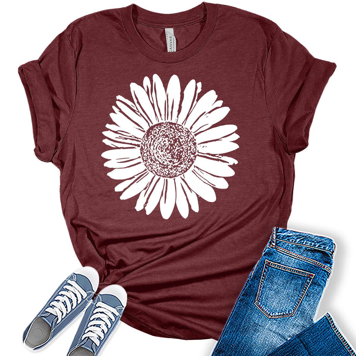 Women's Sunflower T Shirt Graphic Tees Cute Flower Bella Short Sleeve Casual Girls Tops
