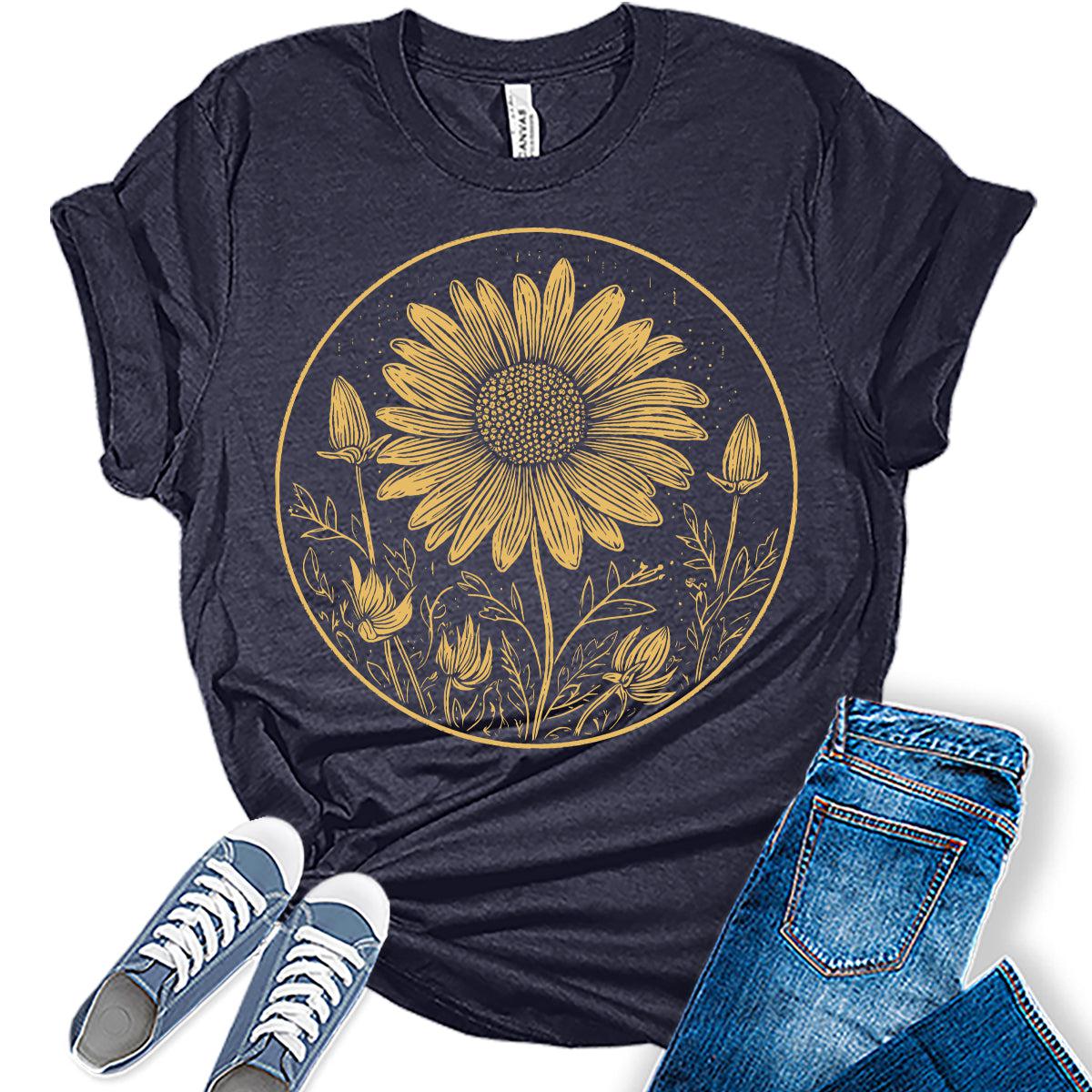 Sunflower Shirt Vintage Boho Tshirts Fall Graphic Tees for Women