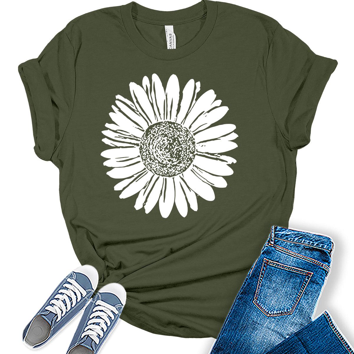 Women's Sunflower T Shirt Graphic Tees Cute Flower Bella Short Sleeve Casual Girls Tops