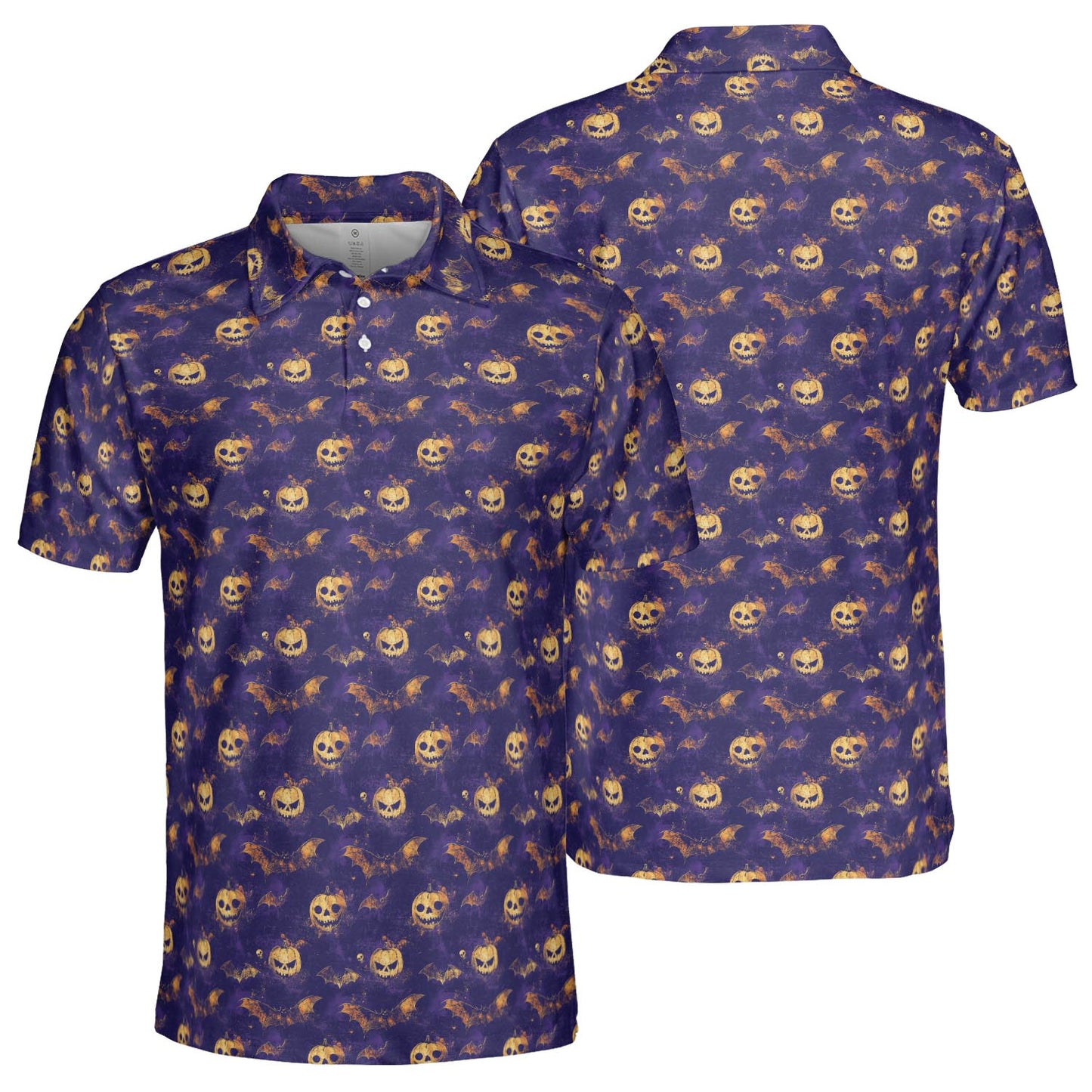 Jack O Lantern Bat Polo Shirt for Men Halloween Pumpkin Funny Spooky Moisture Wicking Golf Top
