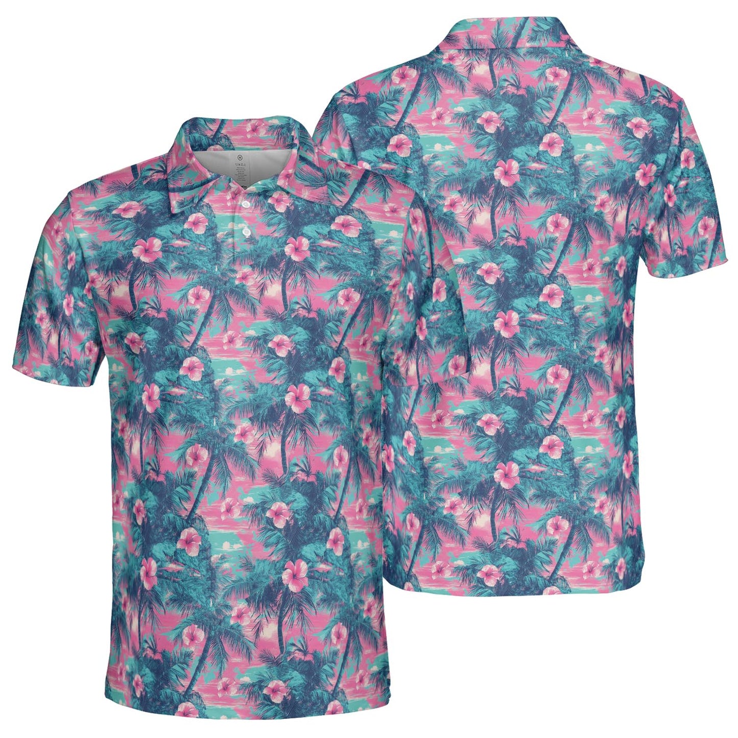 Hawaiian Palm Tree Summer Polo Shirt for Men Moisture Wicking Short Sleeve Golf Top