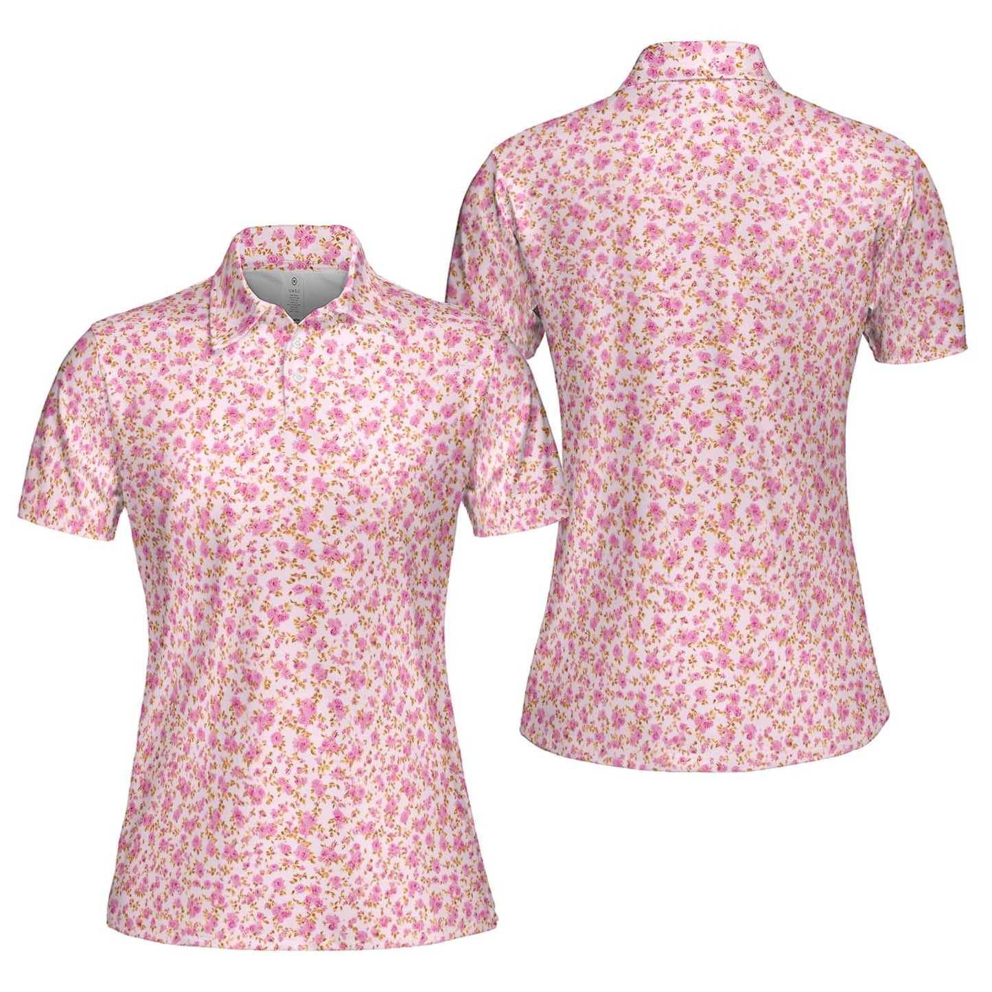 Pink Floral Polo Shirt for Women Cottagecore Spring Summer Moisture Wicking Short Sleeve Golf Top