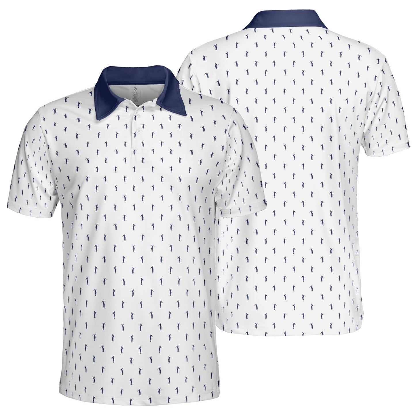 Golfer Polo Shirt for Men White Navy Moisture Wicking Short Sleeve Vacation Golf Top