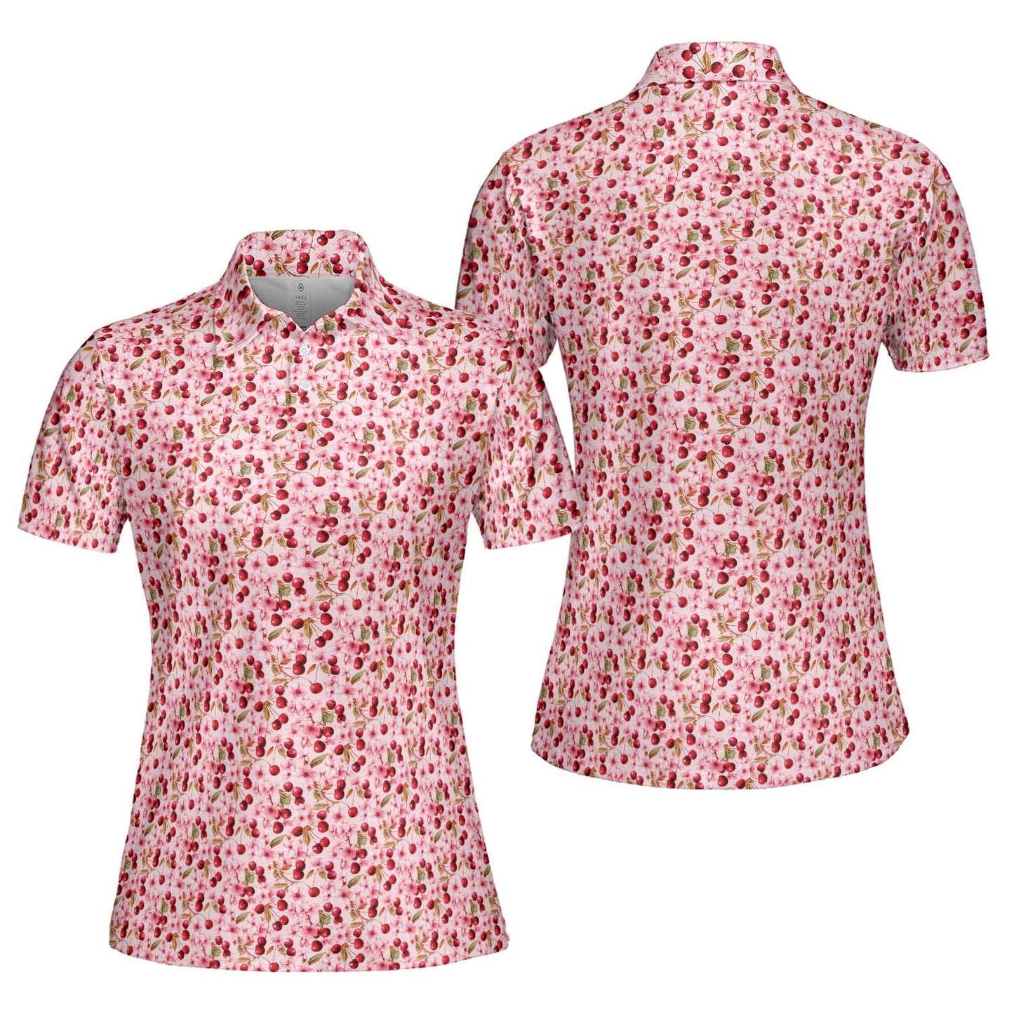 Cherry Blossom Polo Shirt for Women Pink Floral Cottagecore Spring Summer Moisture Wicking Short Sleeve Golf Top