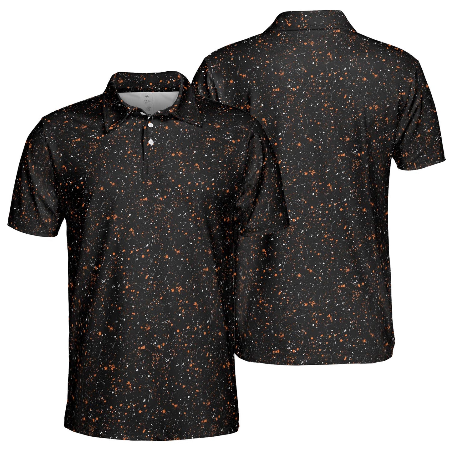 Black Halloween Polo Shirt for Men Spooky Orange Moisture Wicking Short Sleeve Golf Costume Party Top