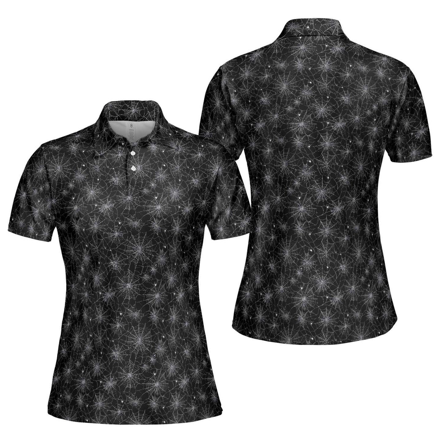 Spiderweb Halloween Polo Shirt for Women Black Spooky Cute Costume Moisture Wicking Short Sleeve Golf Top
