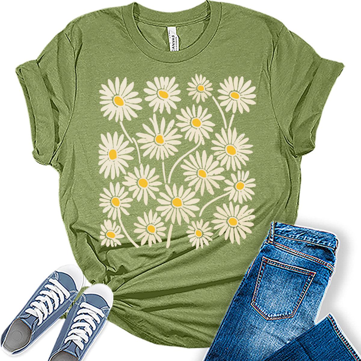 Daisy Shirt Boho Floral Vintage Tops Cottagecore Plus Size Graphic Tees for Women