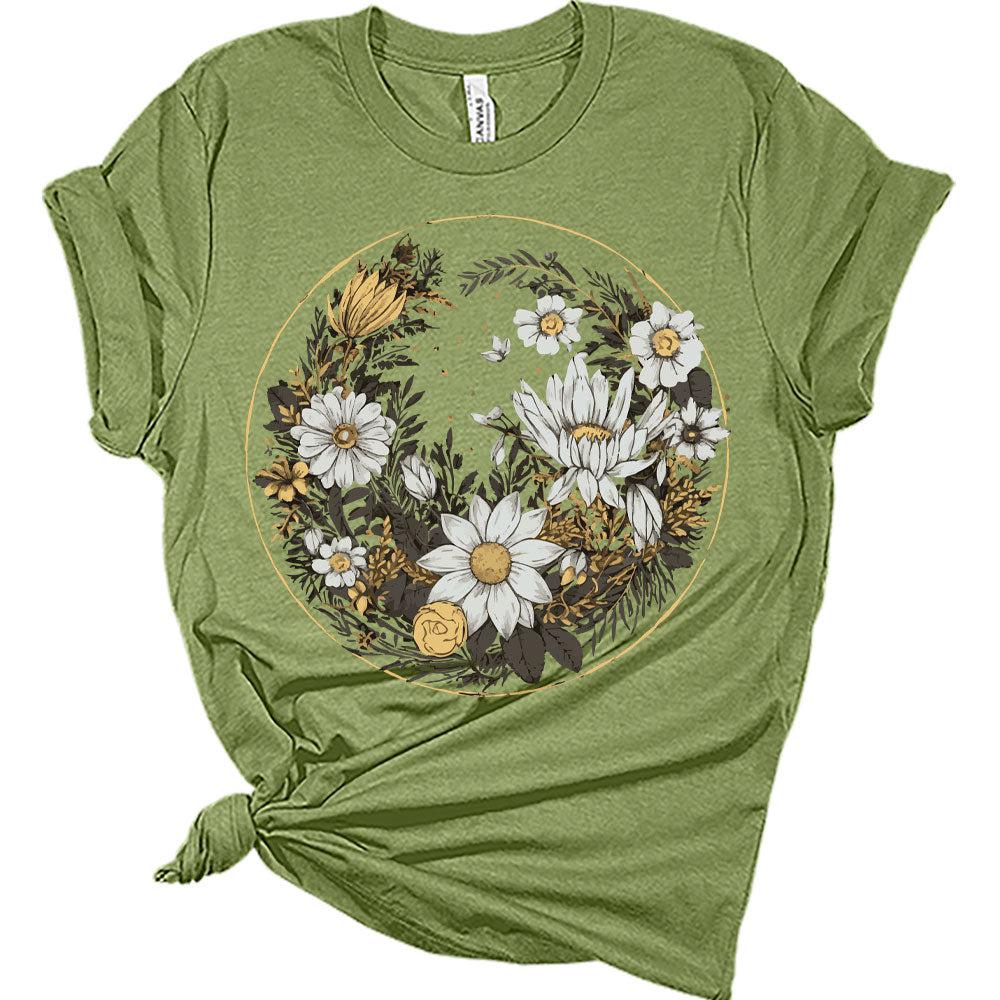 Womens Floral Shirts Wildflower Vintage Graphic Tees Spring Daisy Short Sleeve T Shirts Bella Summer Tops