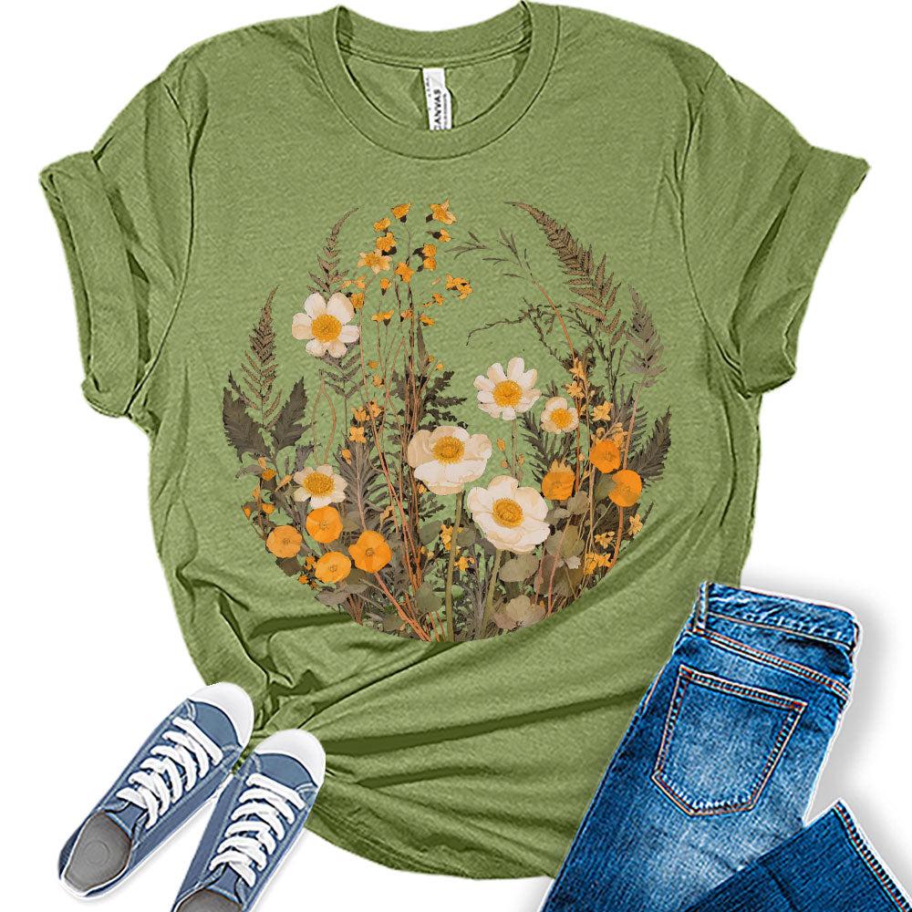 Womens Floral Shirts Trendy Wildflower Vintage Graphic Tees Spring Short Sleeve T Shirts Bella Summer Tops
