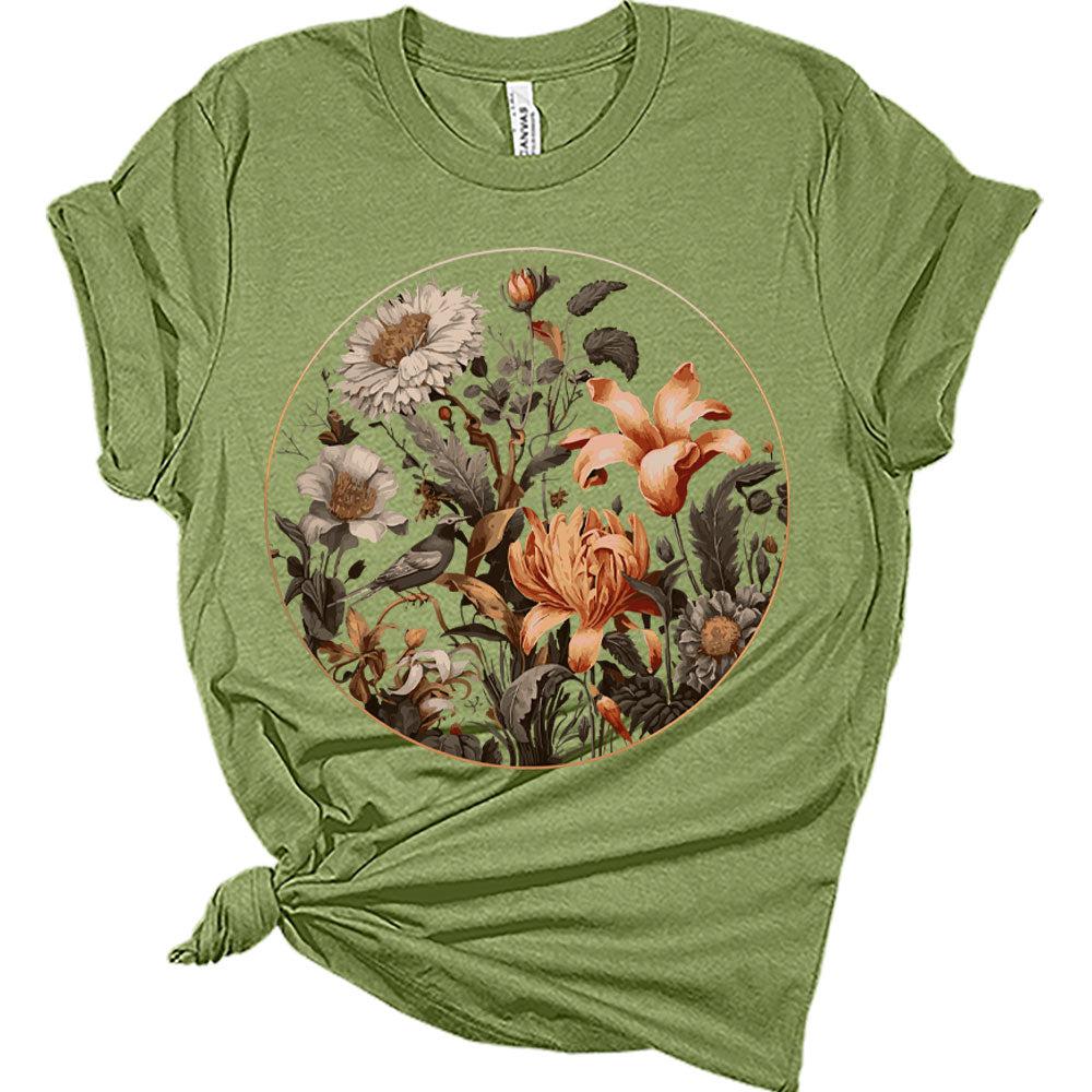 Womens Floral Shirts Trendy Wildflower Vintage Graphic Tees Casual Short Sleeve T Shirts Bella Summer Tops