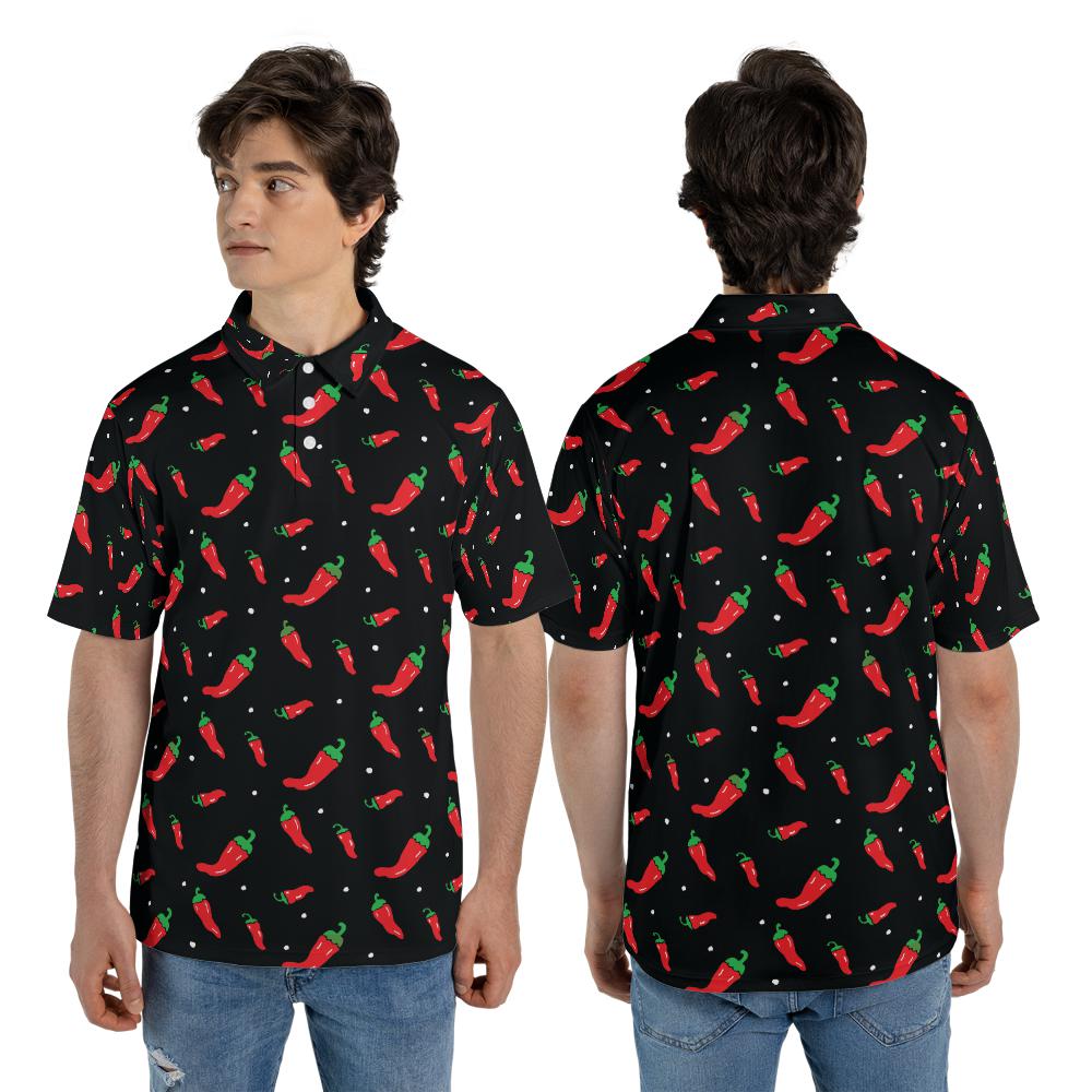 Mens Cinco De Mayo Chili Peppers Golf Shirt Moisture Wicking Short Sleeve Polo Shirts for Men