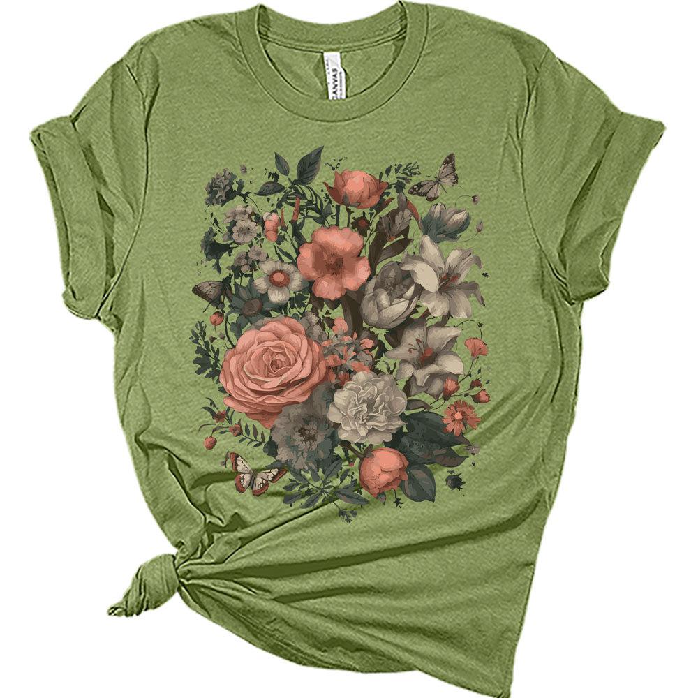 Womens Floral Shirts Trendy Wildflower Vintage Graphic Tees Butterfly Short Sleeve T Shirts Bella Summer Tops