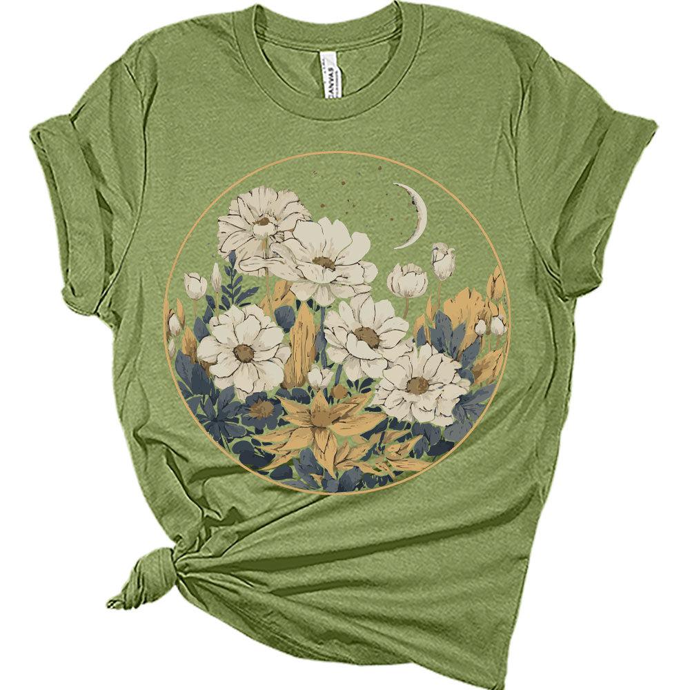 Womens Floral Shirts Wildflower Vintage Graphic Tees Spring Short Sleeve Cottagecore T Shirts Bella Summer Tops