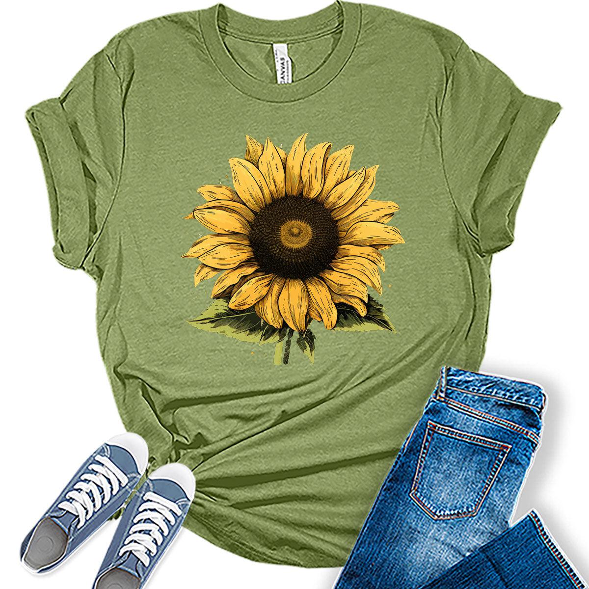 Womens Fall Vintage Sunflower Tshirt Cottagecore Floral Graphic Tee Autumn Shirts