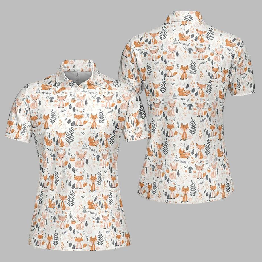 Cottagecore Polo Golf Shirt for Women Fox Woodland Print Vintage Moisture Wicking Short Sleeve Top
