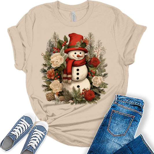 Cottagecore Shirtsnowman Christmas Shirts for Women Plus Size Graphic Tees